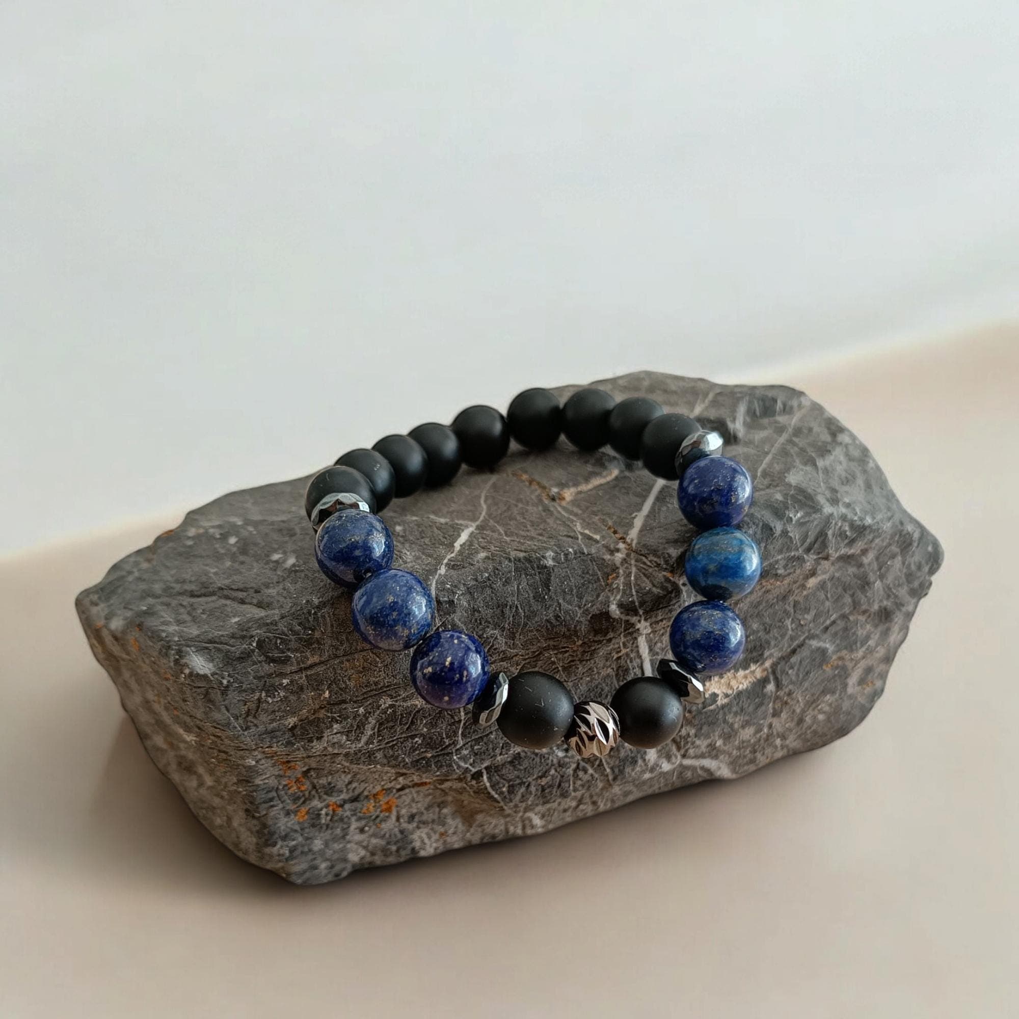 Natural Stone Beaded Bracelet, Blue Bracelet, Lapis Lazuli Jewelry, Lapis Bracelet, 10mm Bracelet, Adjustable Elastic Bracelet, Gift for Him - image 4