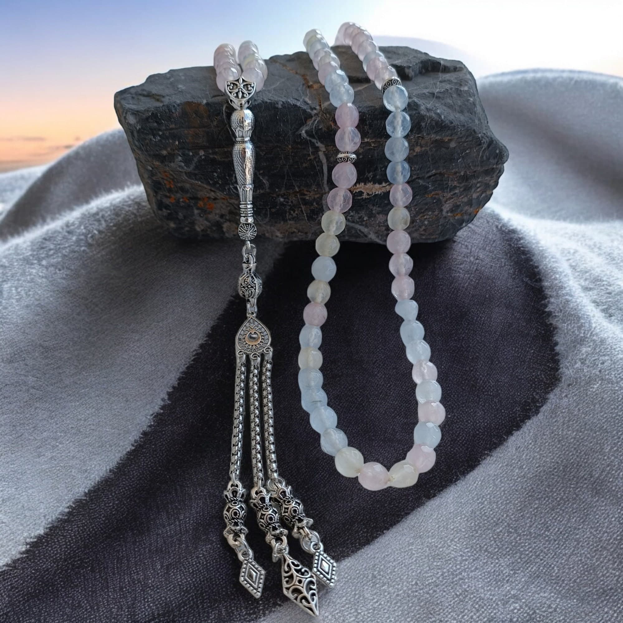 Morganite Tasbih, 8mm Prayer Beads, Pink Rosary, Islamic Rosary, Muslim Gift, Tasbeeh Gift, Morganite Sabha, Masbaha, Tasbih 99 Beads - image 4