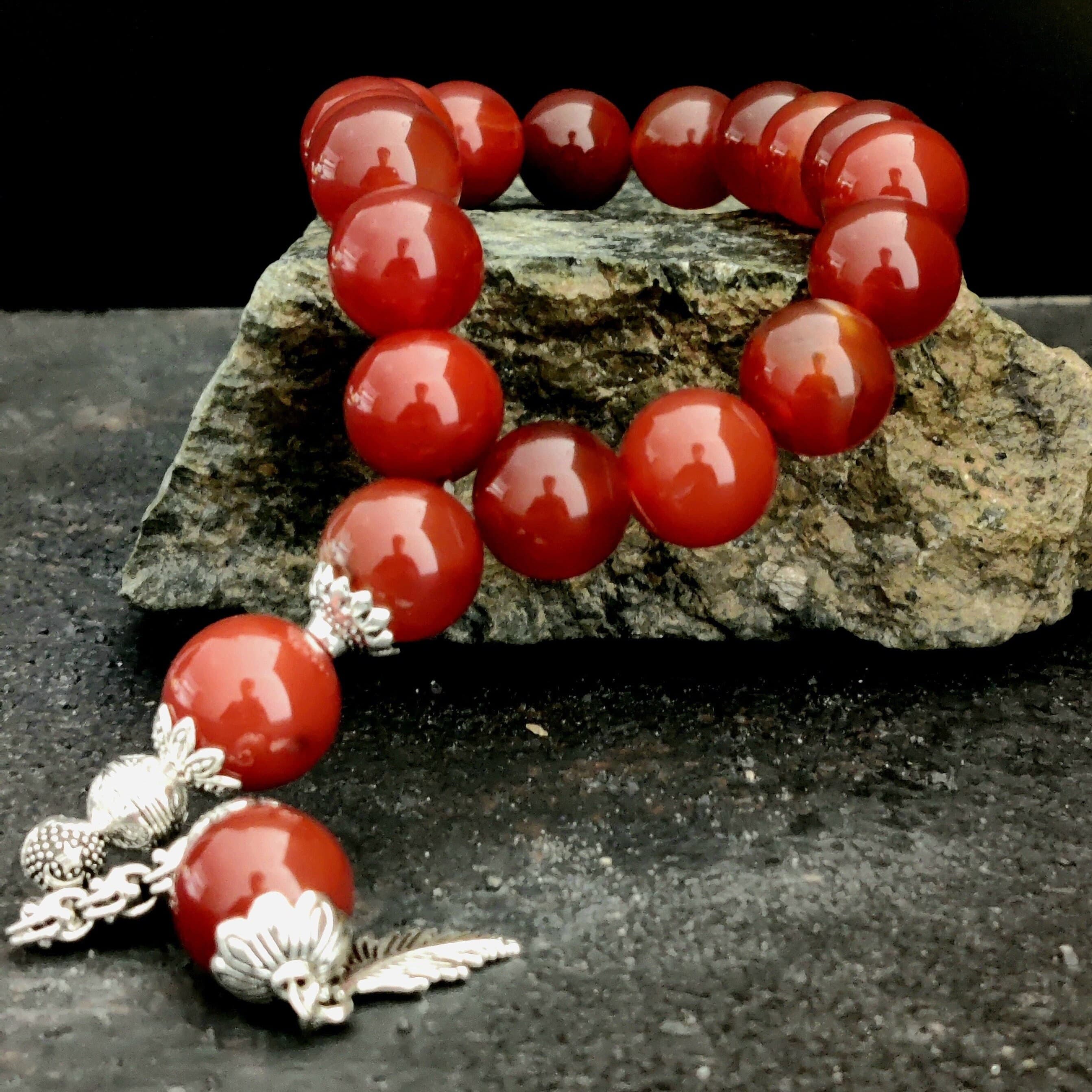 Brown Gemstone Prayer Beads, Agate 17 Beaded Bracelet Rosary, Large Beaded Tasbeeh, Round Precious Stone Beads, Aqeeq Subha, Healing Stone