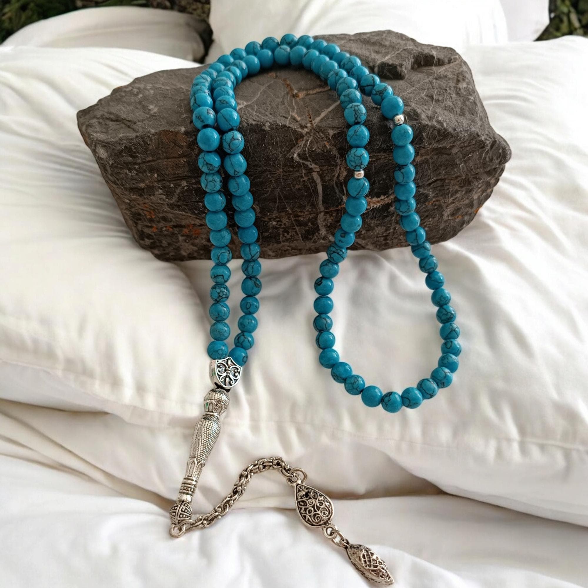 Feroza Tasbih, Turquoise Tasbeeh, Gemstone Misbaha, Rosary Beads, Prayer Beads Muslim, 6MM Sabha, Stress Beads, Fairuz Tasbih, Tasbih 99 - image 4