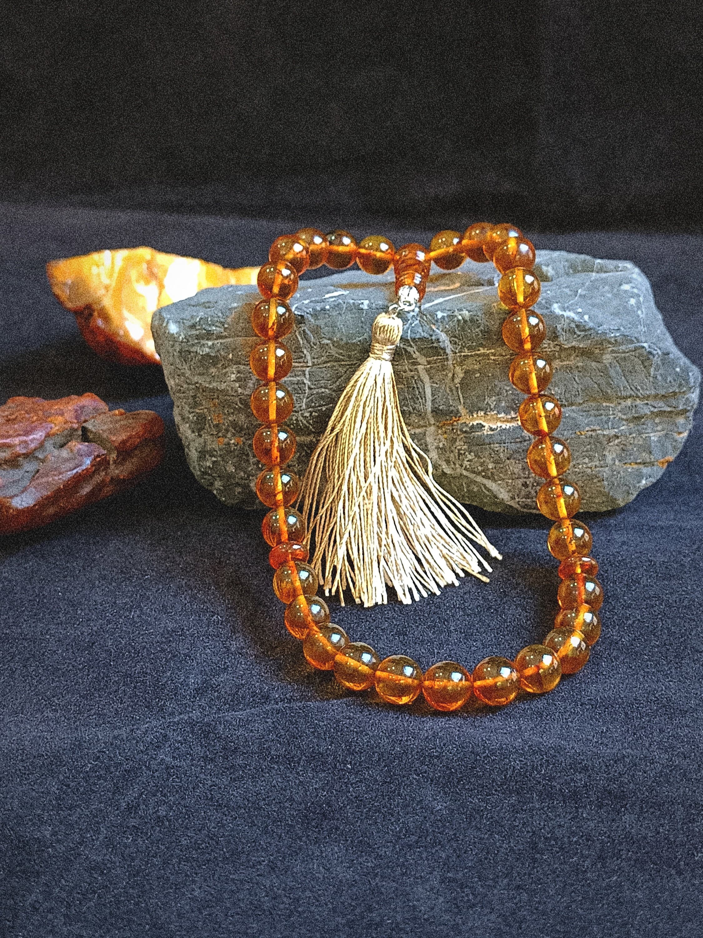 Round Beaded Pure Squeezed Amber Rosary, Hancrafted Natural Stone Prayer Beads, 33 Beaded Gemstone Tasbeeh, Transparent Amber Stress Beads - image 4