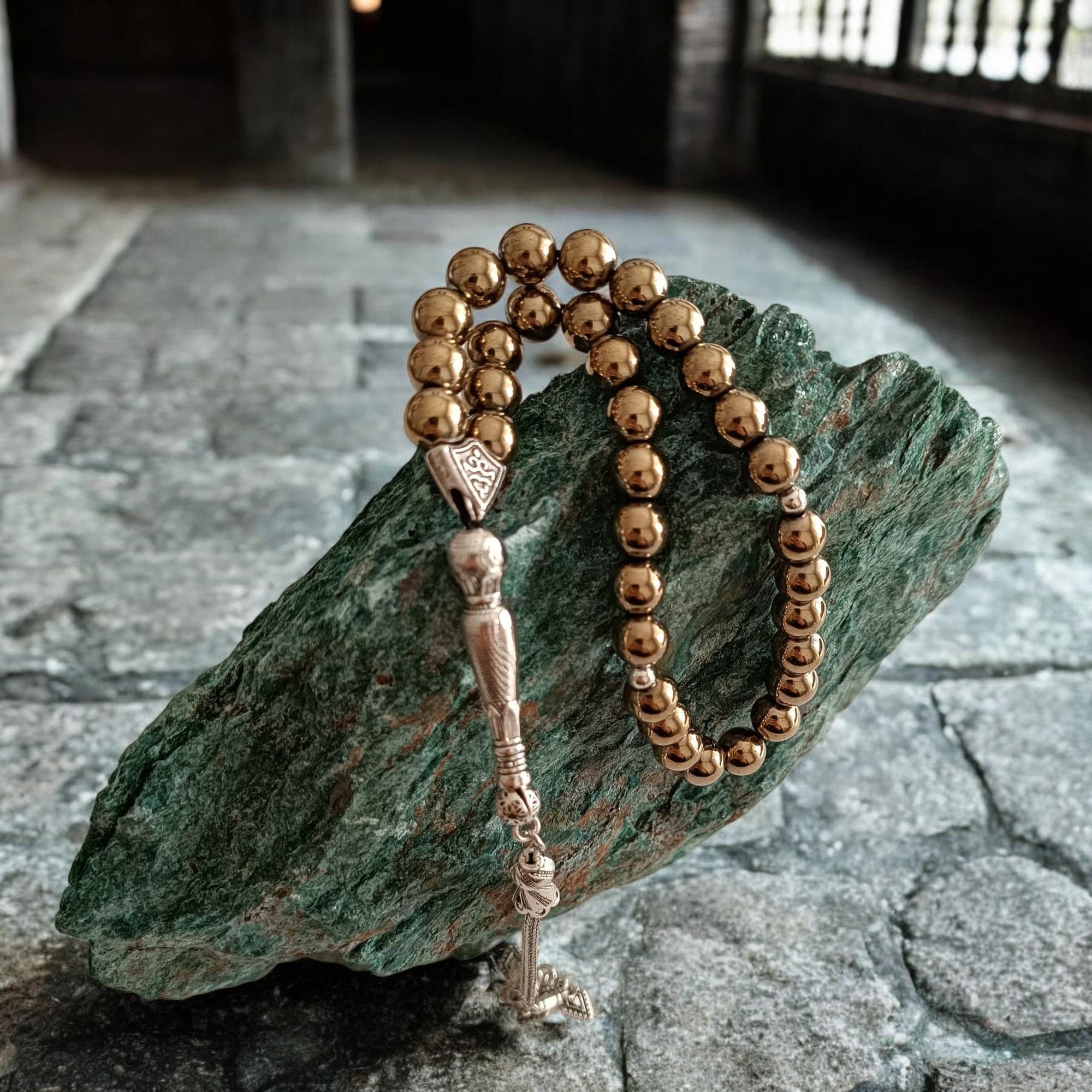 Rose Gold Tasbih, Hematite Masbaha, Tasbeeh Favor, Gemstone Tasbih, 8mm Rosary Beads, Prayer Beads Islam, Hematite Sabha, Tasbih 33