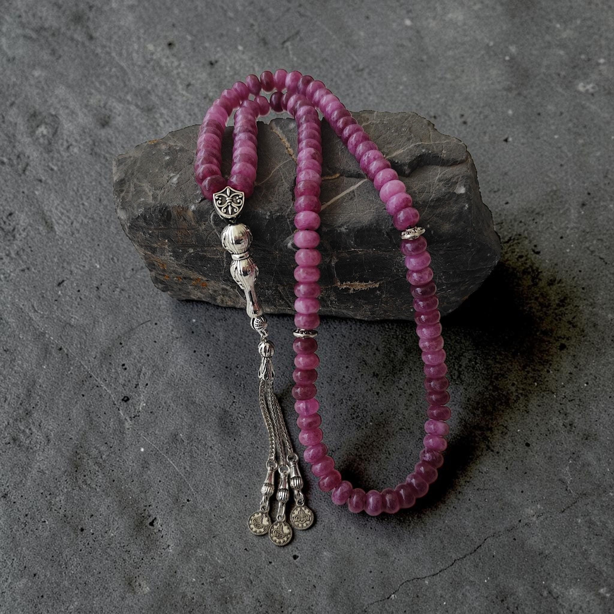 Squeeze Ruby Tasbih, Pink Gemstone Rosary, Red Prayer Beads,Tasbih 99, Islamic Rosary, Muslim Prayer Beads, Eid Gif Idea Subha, Ruby Masbaha - image 3