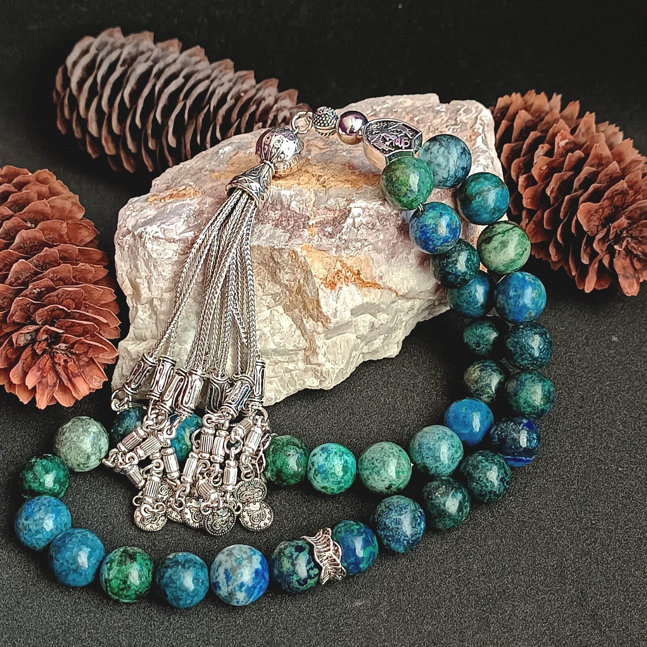 Lapis Lazuli Rosary, Gemstone Misbaha, Tasbeeh 33 Beads, Natural Stone Subha, Islamic Prayer Beads, Worry Beads, Tasbih Gift, Muslim Gift