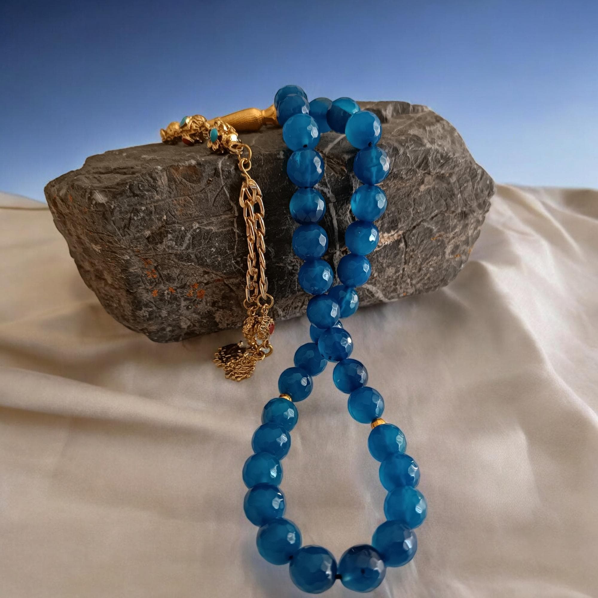 Blue Tasbih, Transparent Tasbih, Gemstone Masbaha, Agate Rosary, Blue Aqeeq Misbah, Tasbih 33, Round Prayer Beads, Muslim Gift, Agate Tesbih - image 5