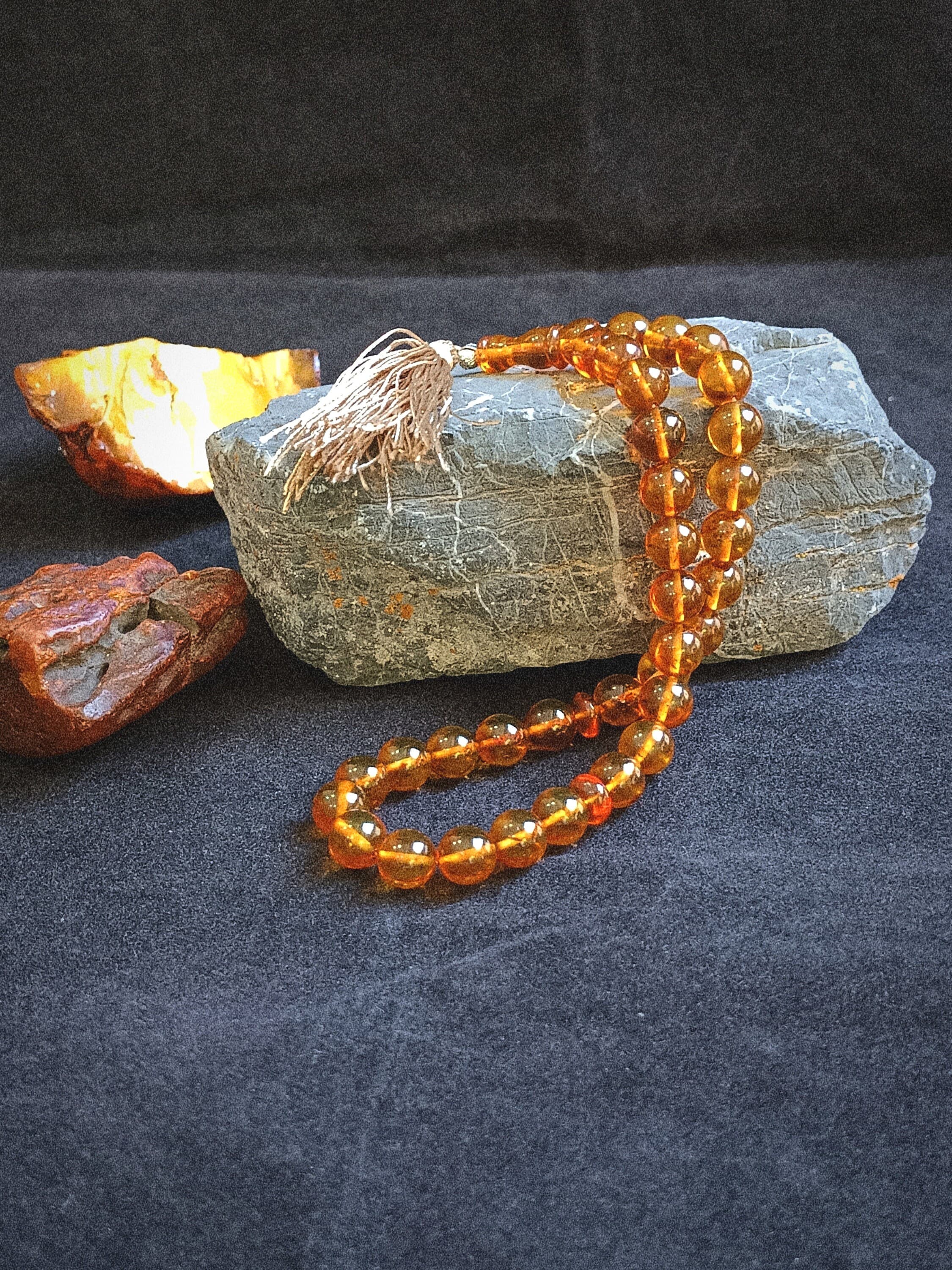 Round Beaded Pure Squeezed Amber Rosary, Hancrafted Natural Stone Prayer Beads, 33 Beaded Gemstone Tasbeeh, Transparent Amber Stress Beads - image 3