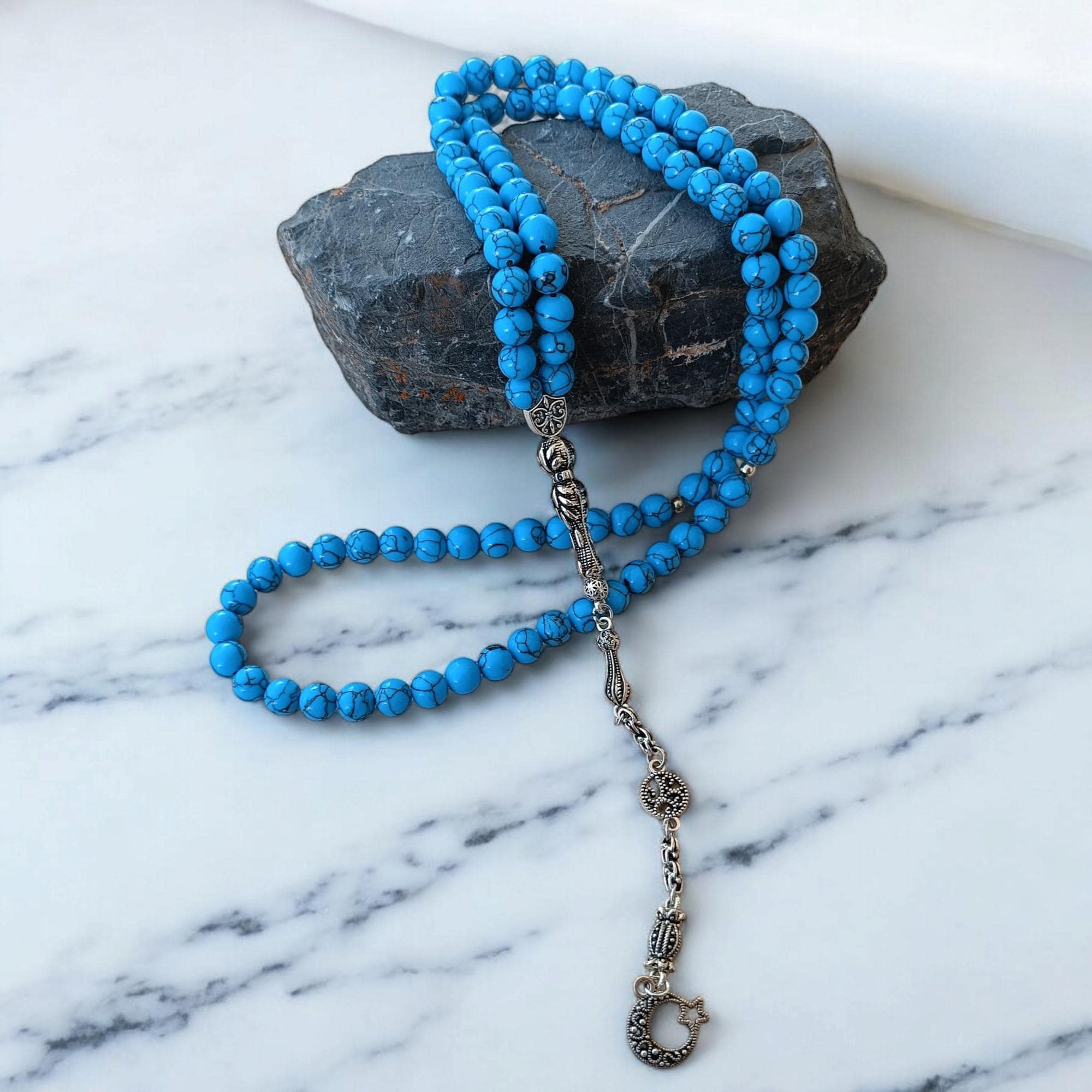 Feroza Tasbih, Tasbeeh 99, Muslim Prayer Beads, Islamic Rosary, Gemstone Sibha, Natural Stone Misbah, Turquoise Tasbih, Rosary Necklace - image 4