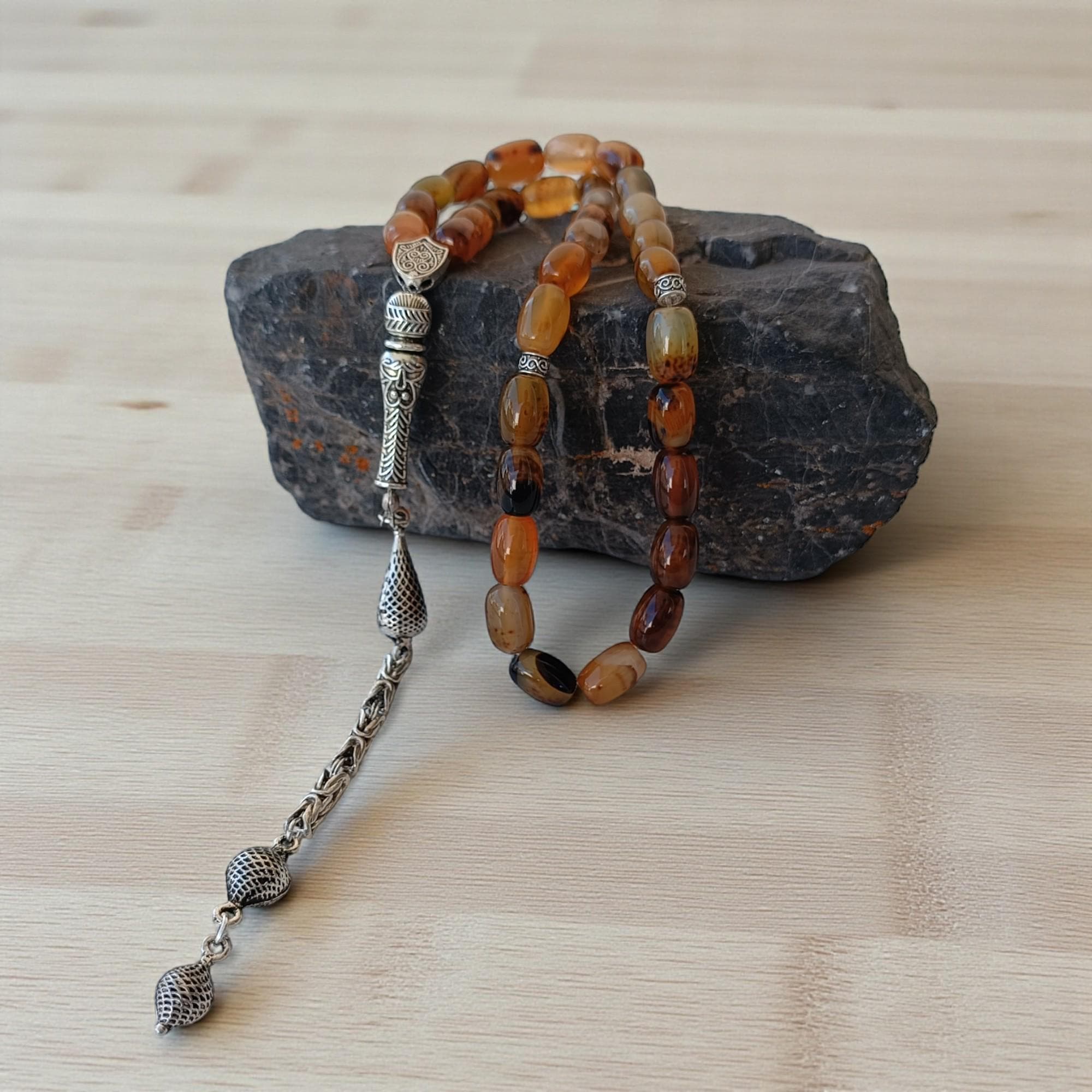 Yellow Agate Tasbeeh, Yellow Gemstone Sabha, Aqeeq Prayer Beads, Natural Stone Masbaha, Tasbih 33 Beads, Gemstone Muslim Rosary, Tasbih Gift - image 3