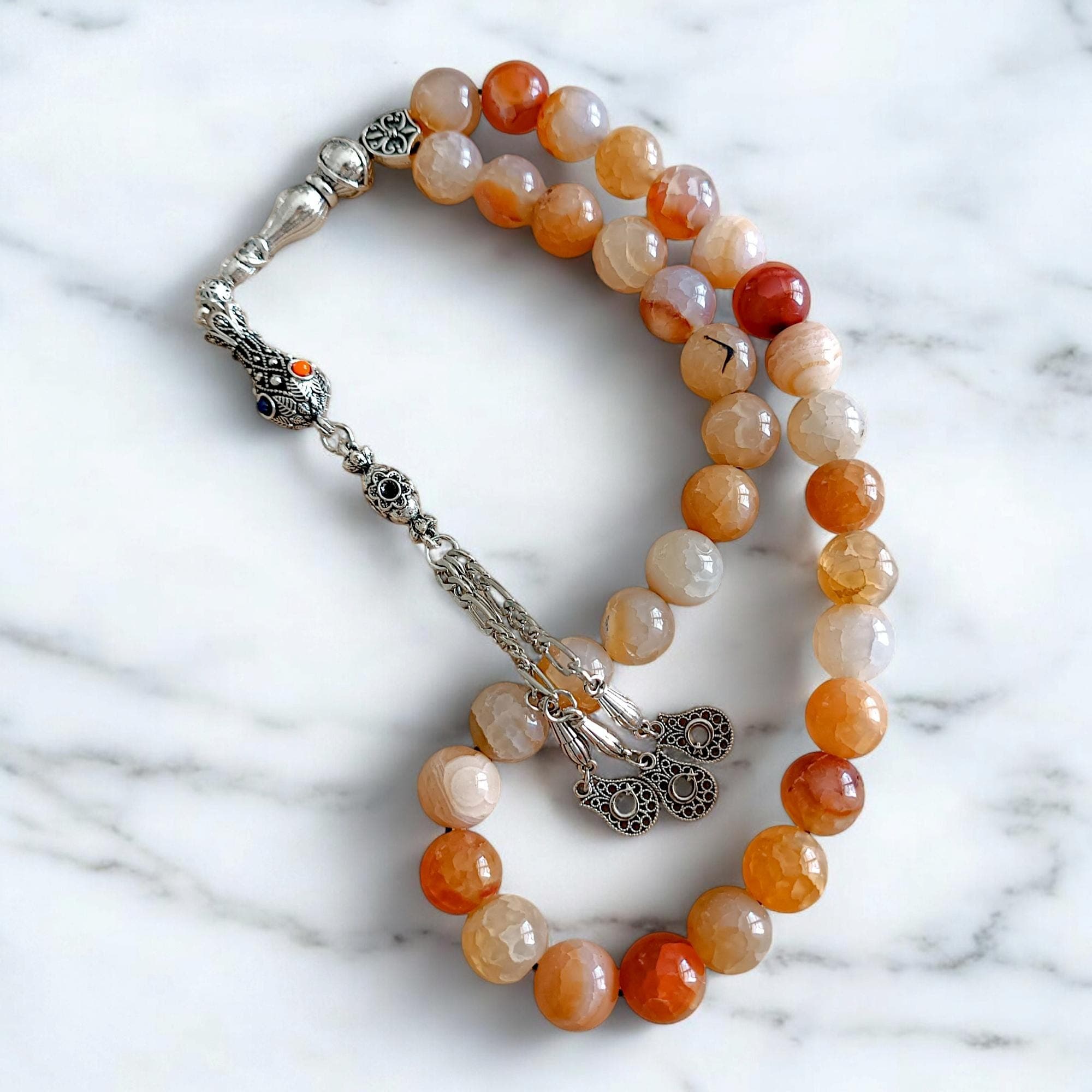 Big Tasbih, Yellow Prayer Beads, Gemstone Rosary, Stress Beads, Round Sibha, Agate Tasbih, Tasbeeh, Misbah, Aqeeq, Dhikr, Islamic Gift - image 4