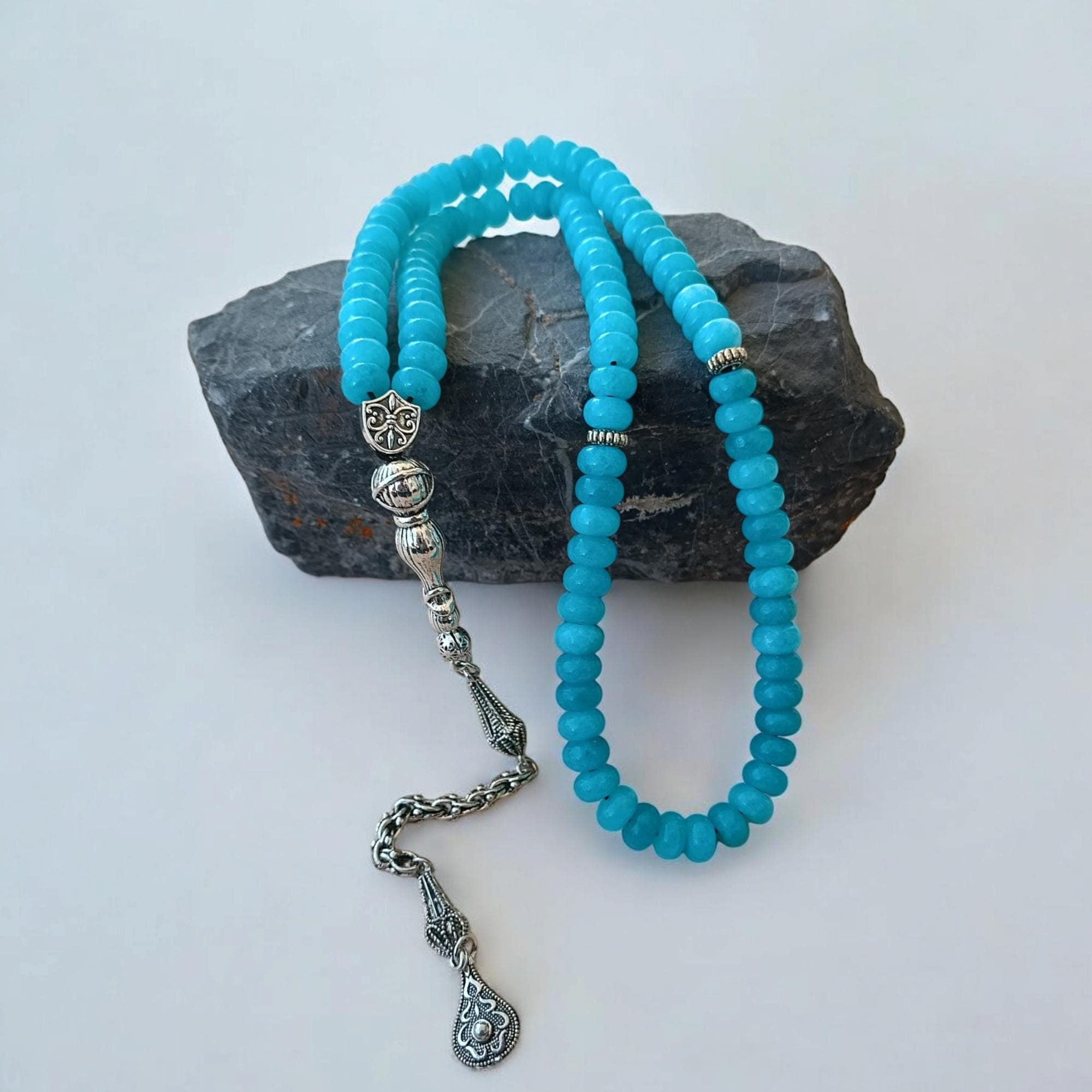 Blue Gemstone Prayer Beads, Islamic Rosary Beads, Tasbih 99, Squeeze Larimar Tasbeeh, Blue Stone Masbaha, Larimar Subha, Muslim Gift - image 5