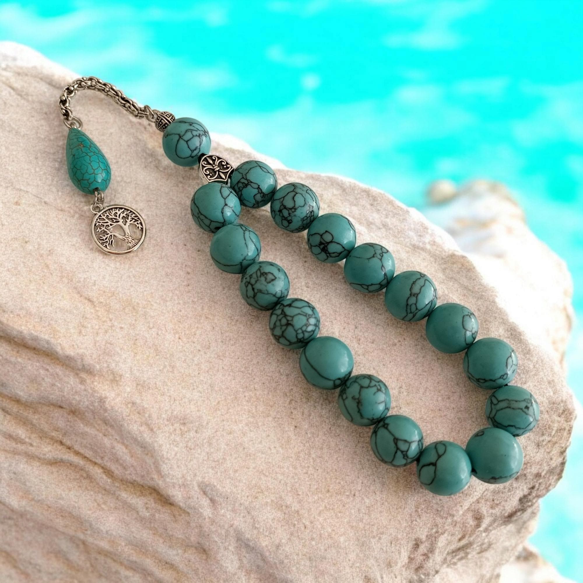 Large Beaded Turquoise Prayer Beads, 13.5 mm Muslim Tasbih, Firuze Tasbeeh, Tasbih Prayer Beads, Gemstone Misbaha, Islamic Present, Eid Gift - image 5