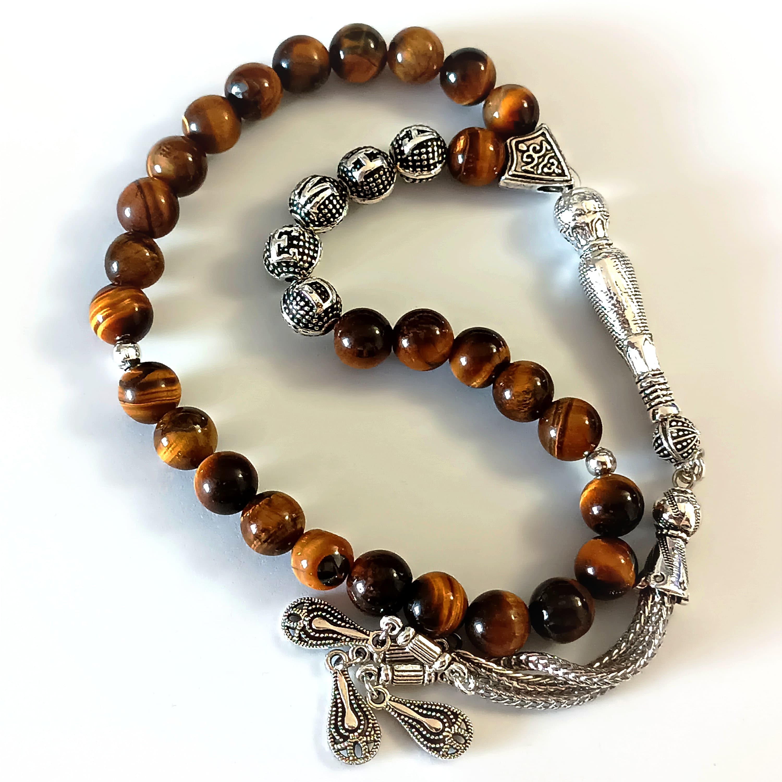 8 mm Tiger Eye Tasbeeh, Customizable Gemstone Tasbih Gift, Brown Natural Stone 33 Beads Rosary, Personalized Tespih, Islamic Prayer Beads - image 5