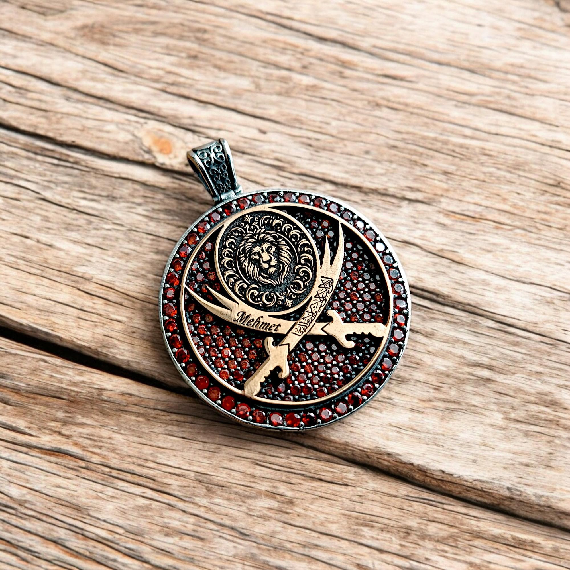 925 Sterling Silver Customizable Pendant, Red Zircon Necklace, Silver Medallion, Personalized Necklace, Gift for Special Day, Custom Medal - image 4