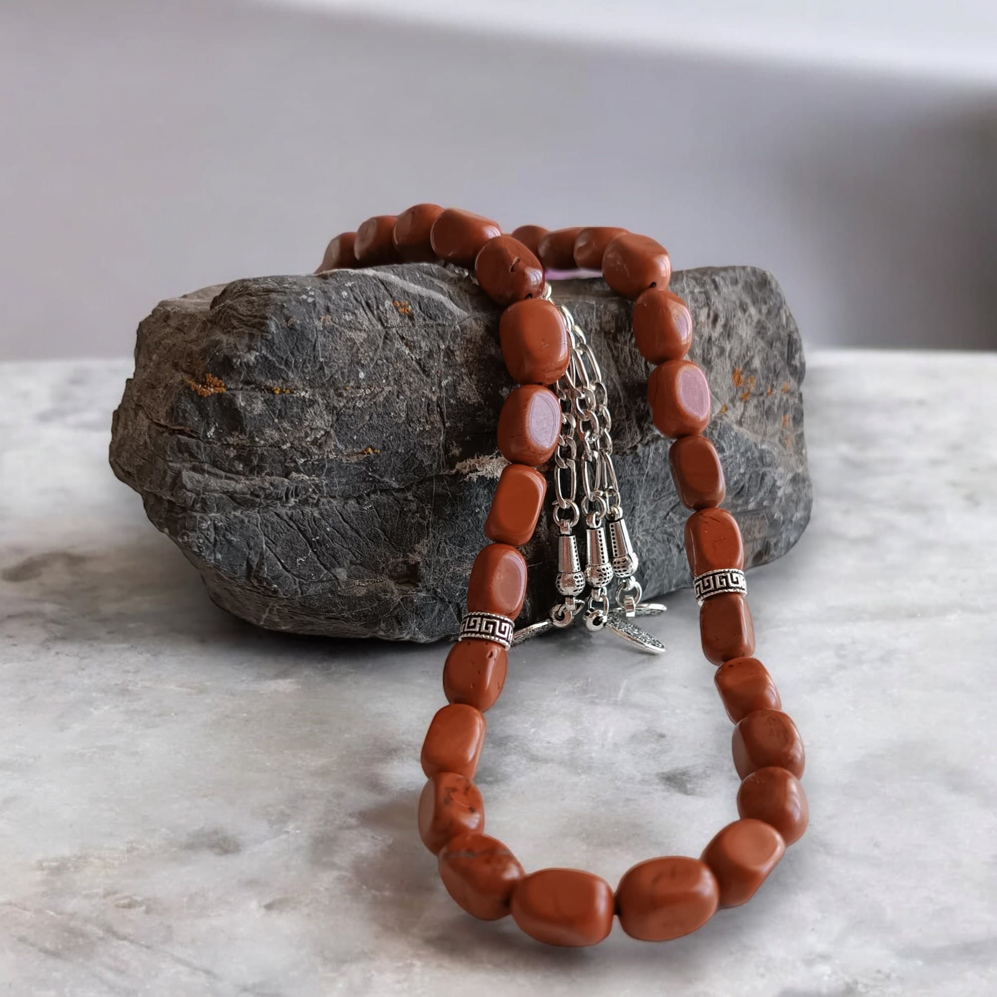 Red Prayer Beads, Gemstone Rosary, Tasbih 33, Sibha, Misbaha, Jasper Tasbih, Tasbeeh Gift, Stress Beads, Muslim Gift, Personalized Tasbeeh