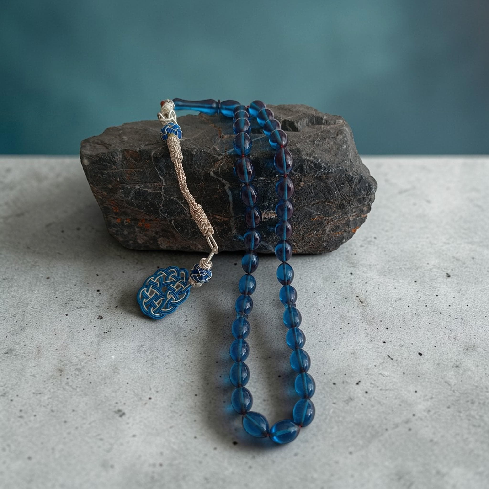 33 Beads Bakelite Tasbih, Copper Kazaz Tassel Subha, Blue Prayer Beads, Unique Rosary Beads, Masbaha for Eid, Tasbeeh Present - image 5