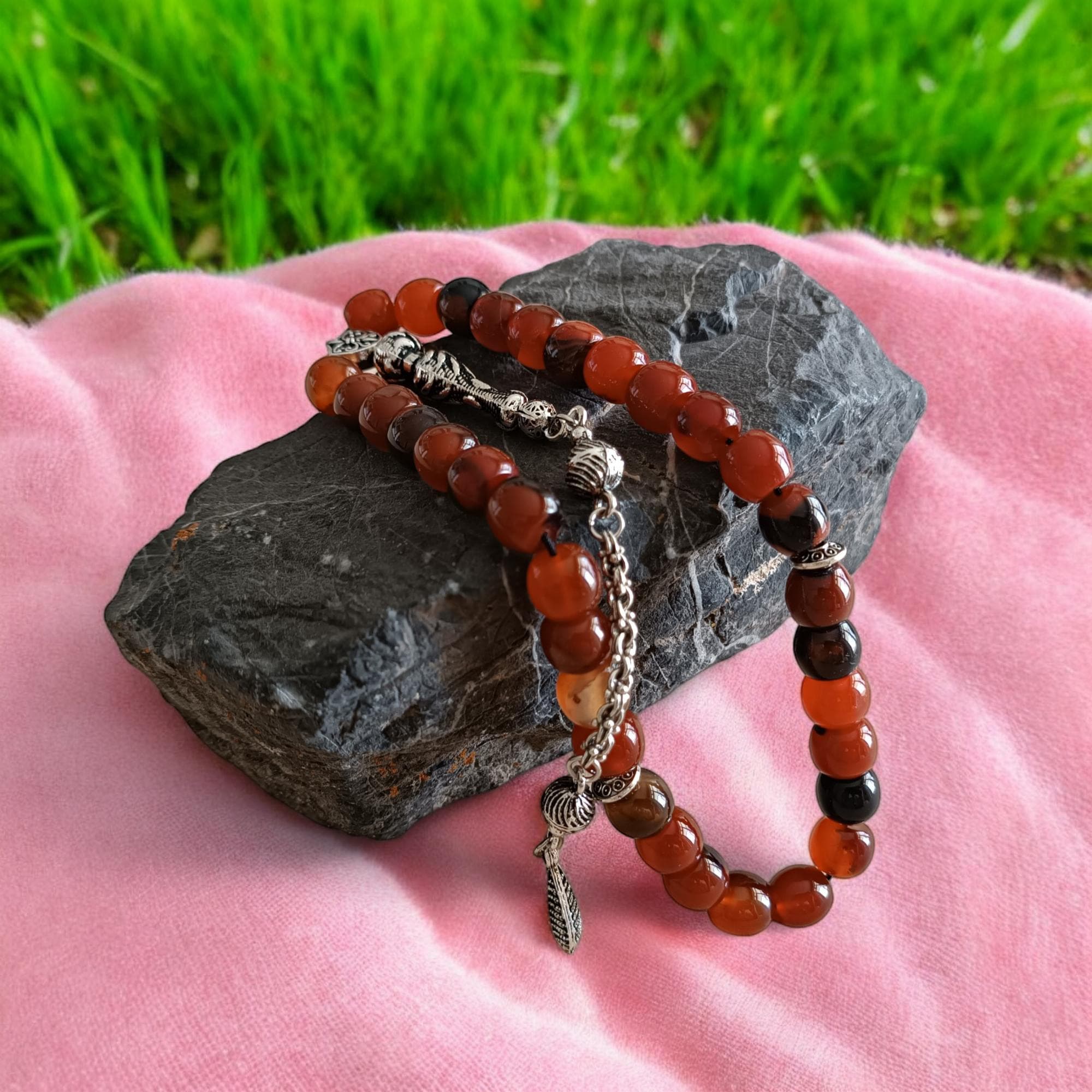 Gemstone Misbah, Agate Tasbih, Tasbeeh Gift, Aqeeq Rosary, Muslim Prayer Beads, Brown Sabha, Tasbih 33, Dhikr Beads, Gemstone Rosary, Tesbih - image 5