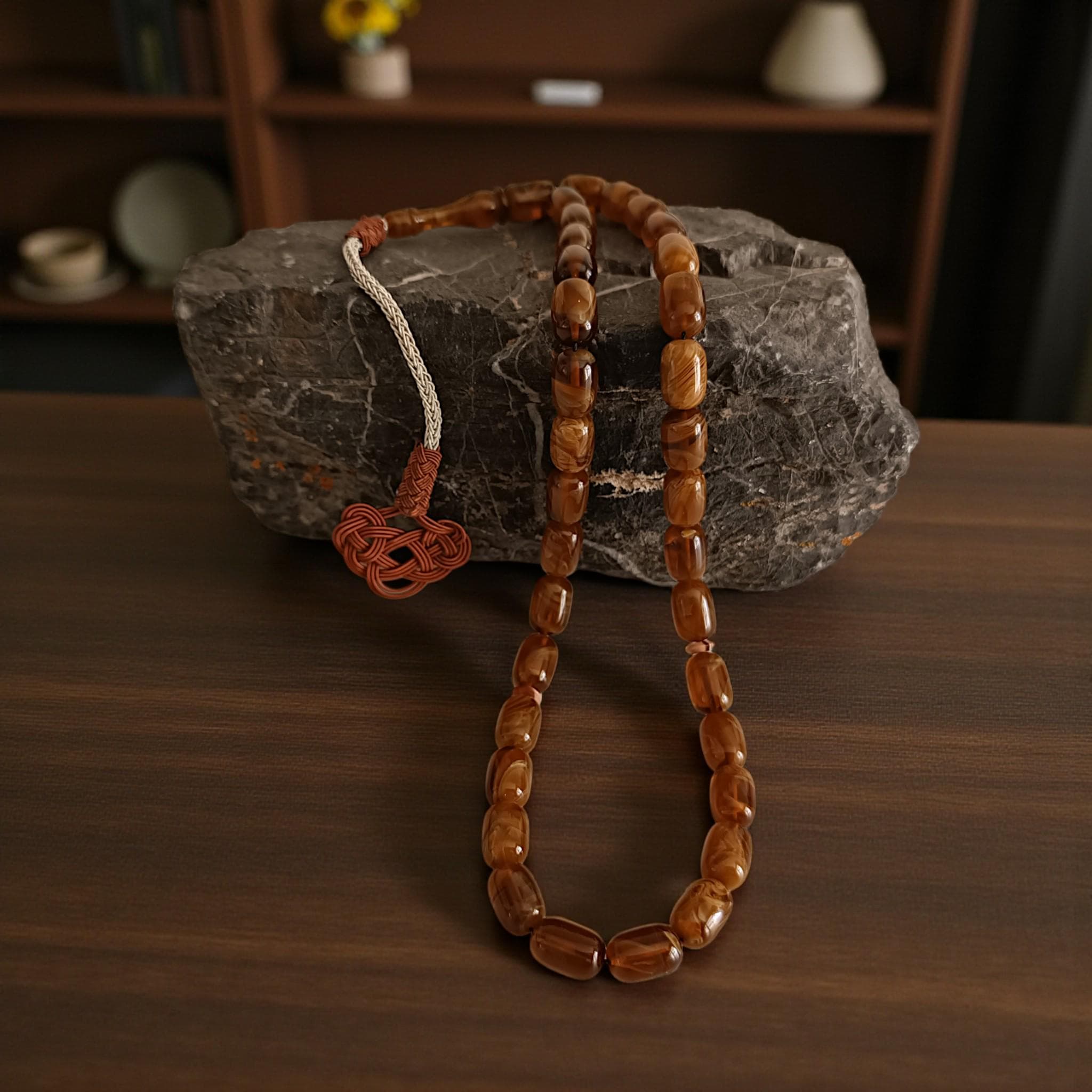 Copper Tassel Brown Masbaha, Bakelite Amber Prayer Beads, Tasbeeh 33, Muslim Tasbih Gift, Men's Rosary Beads, Brown Subha - image 3