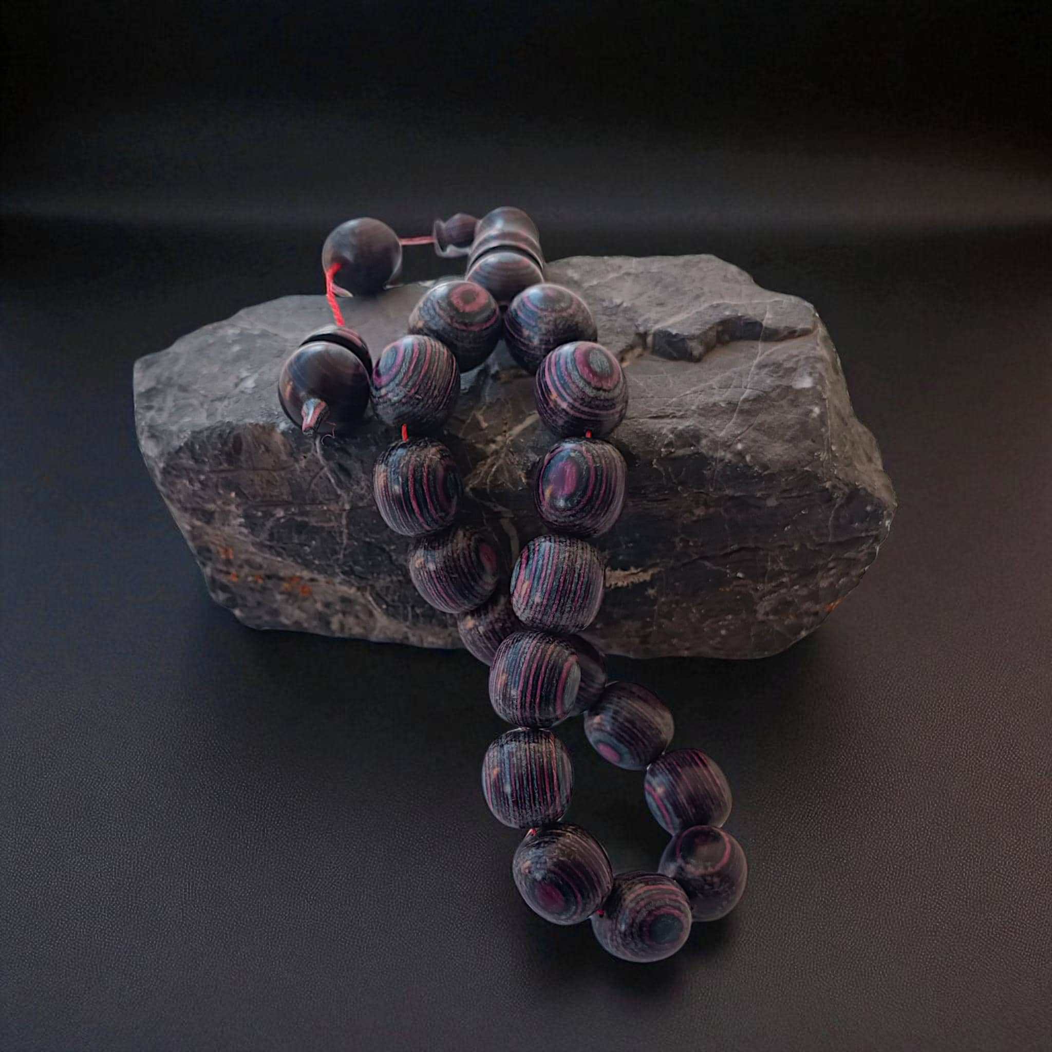 Purple Pattern Wooden Tasbeeh, Camphor Tree Beaded Tasbih 17, Large Size Beads Rosary, Camphor Wood Prayer Beads, Big Wood Subha