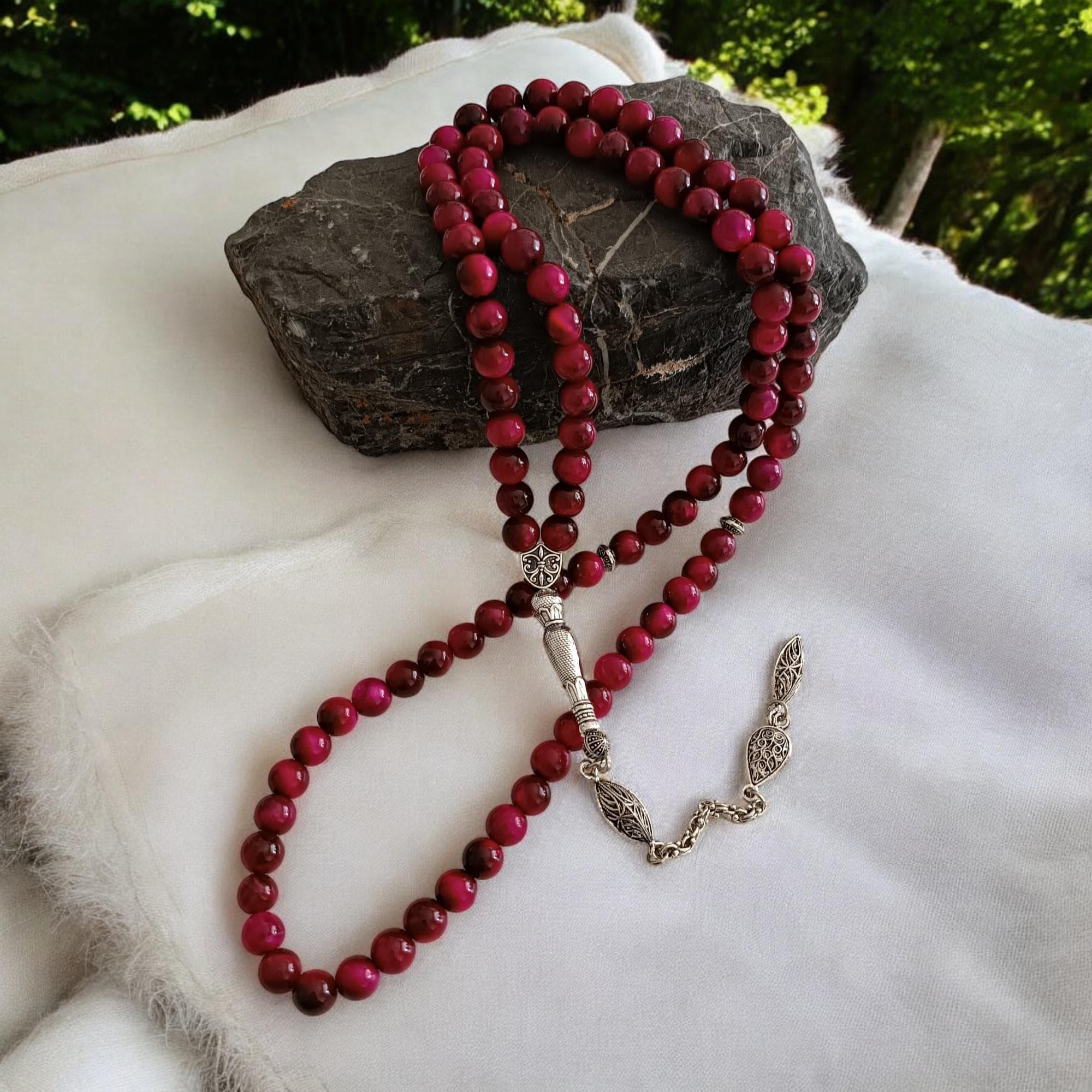 Pink Prayer Beads, Tiger Eye Rosary Beads, Tasbih 99, Gemstone Tasbih, Tiger Eye Sabha, Masbaha, 8mm Tasbih, Dhikr Beads, Worry Beads