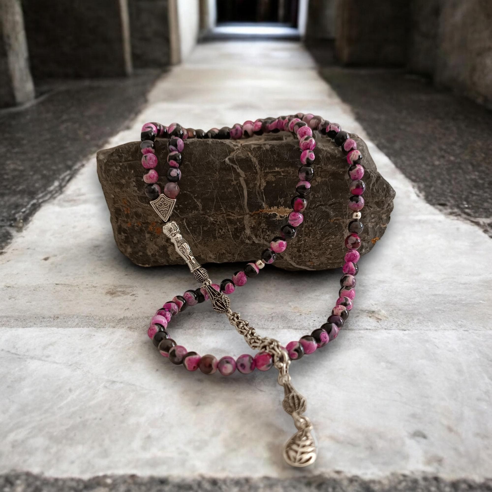 Agate Prayer Beads, Gemstone Tasbih, Aqeeq Tasbeeh, Pink Masbaha, Aqeeq Rosary, Islamic Prayer Beads, Black Aqeeq Subha, Muslim Gift Idea