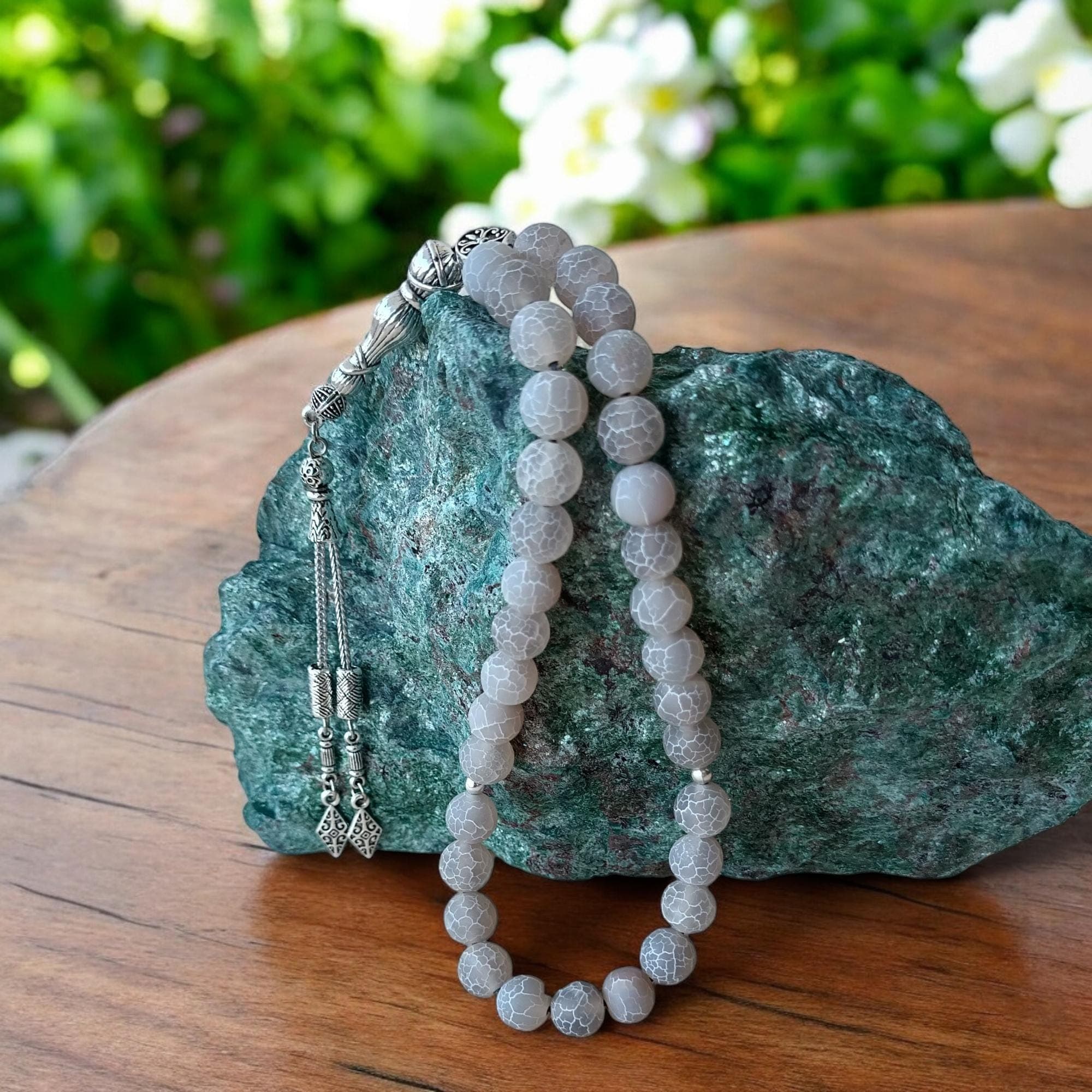 10mm Aqeeq Tasbeeh, Agate Prayer Beads, Tasbih 33, Grey Gemstone Rosary, Agate Masbaha, Round Aqeeq Subha, Aqeeq Stone Rosary Beads - image 3