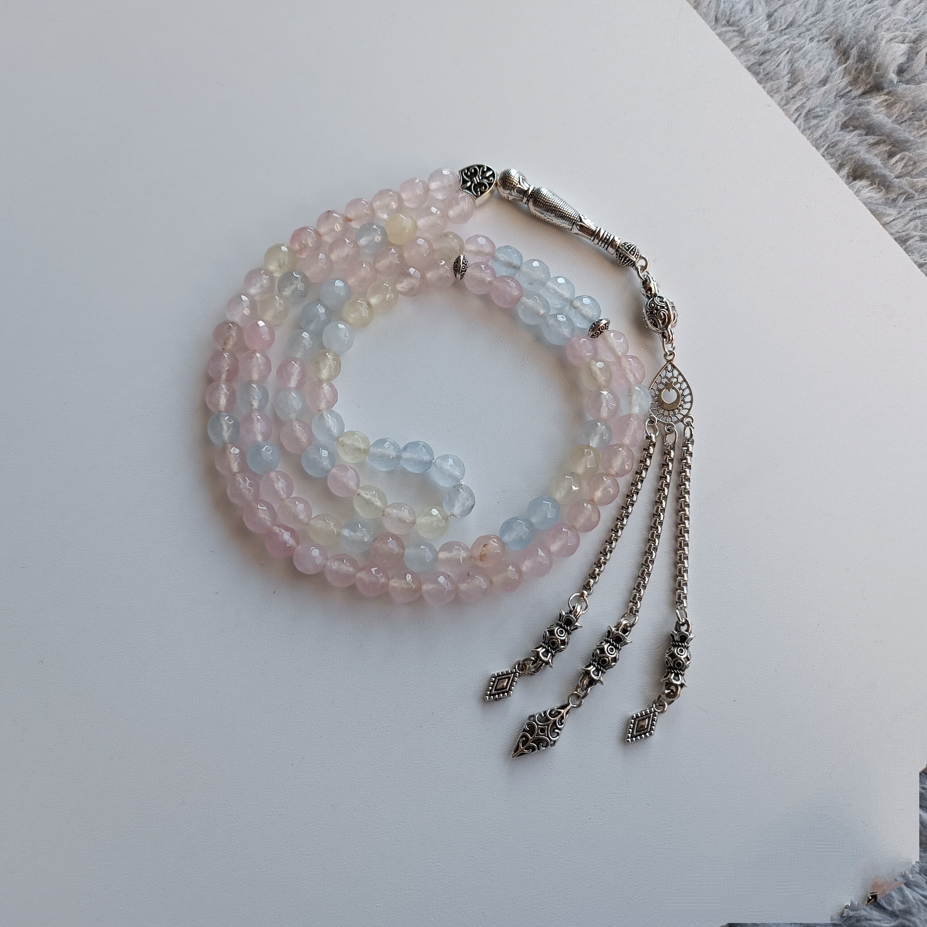 Morganite Tasbih, 8mm Prayer Beads, Pink Rosary, Islamic Rosary, Muslim Gift, Tasbeeh Gift, Morganite Sabha, Masbaha, Tasbih 99 Beads - image 3
