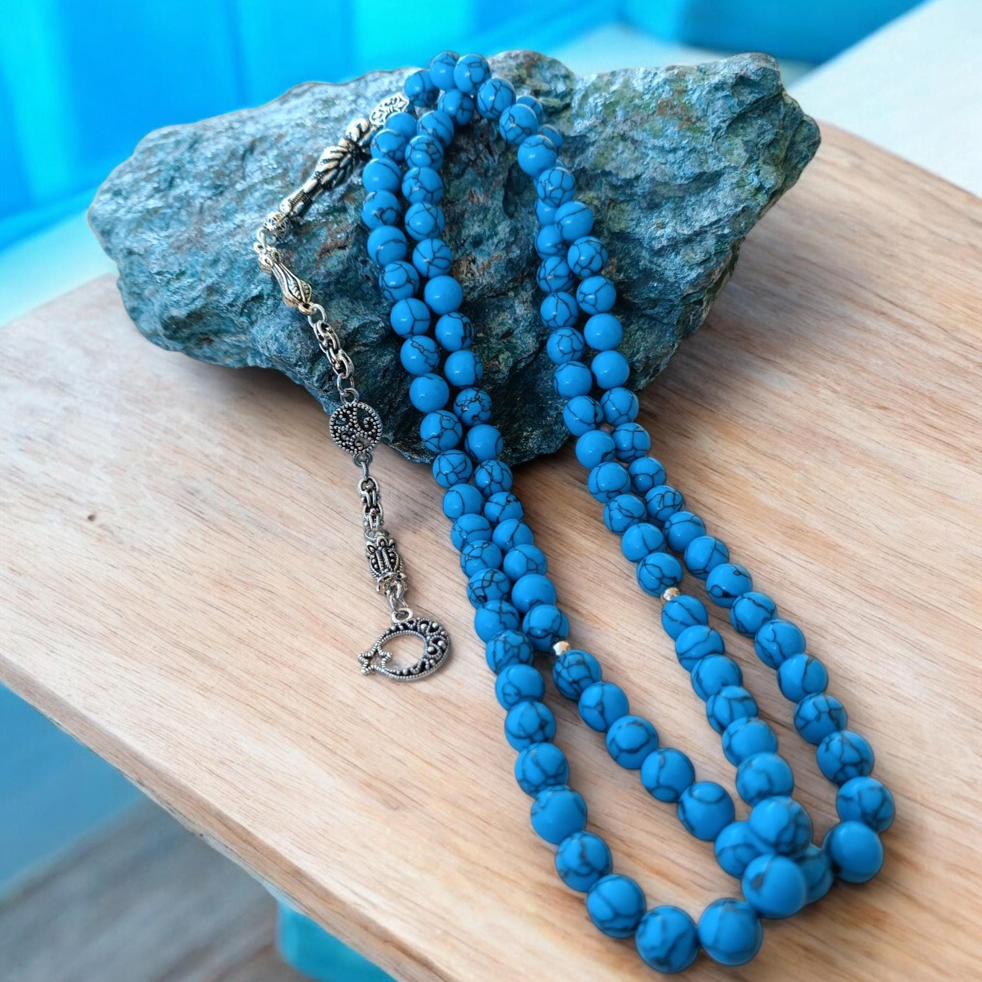 Feroza Tasbih, Tasbeeh 99, Muslim Prayer Beads, Islamic Rosary, Gemstone Sibha, Natural Stone Misbah, Turquoise Tasbih, Rosary Necklace - image 3