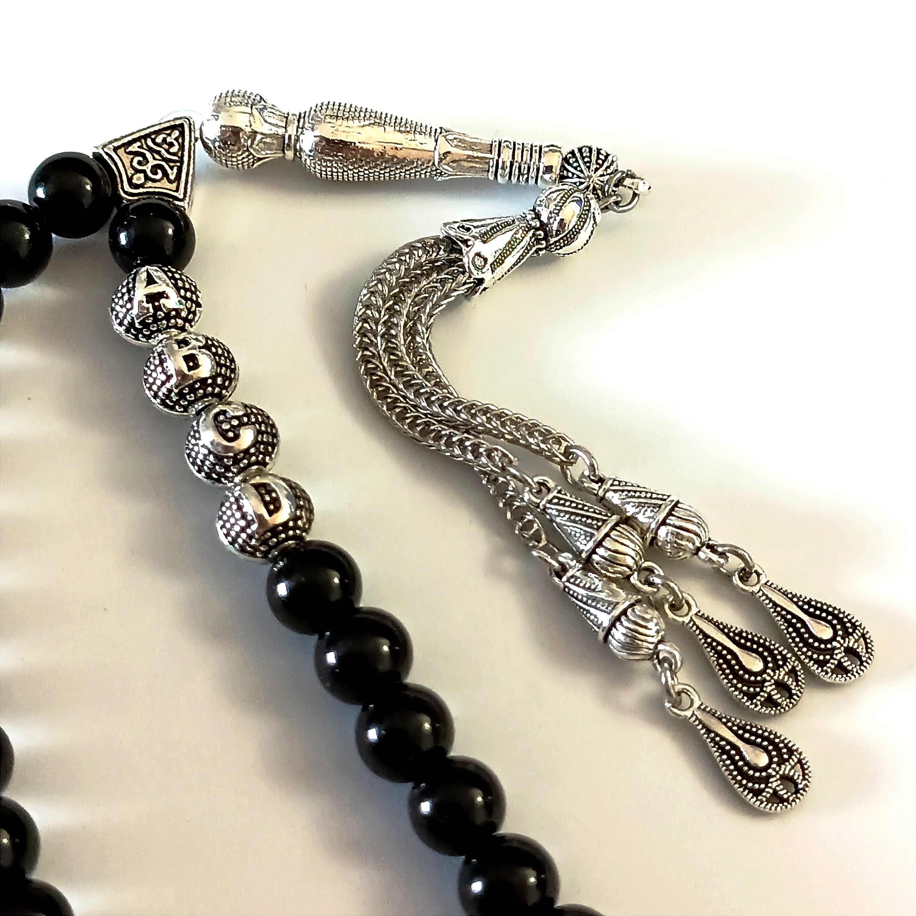 Personalizable Gemstone Rosary, Custom Agate Prayer Beads, Customizable Black Tasbih, 33 Beaded Name Tasbih, Islamic Gift, Tasbih Favor - image 4