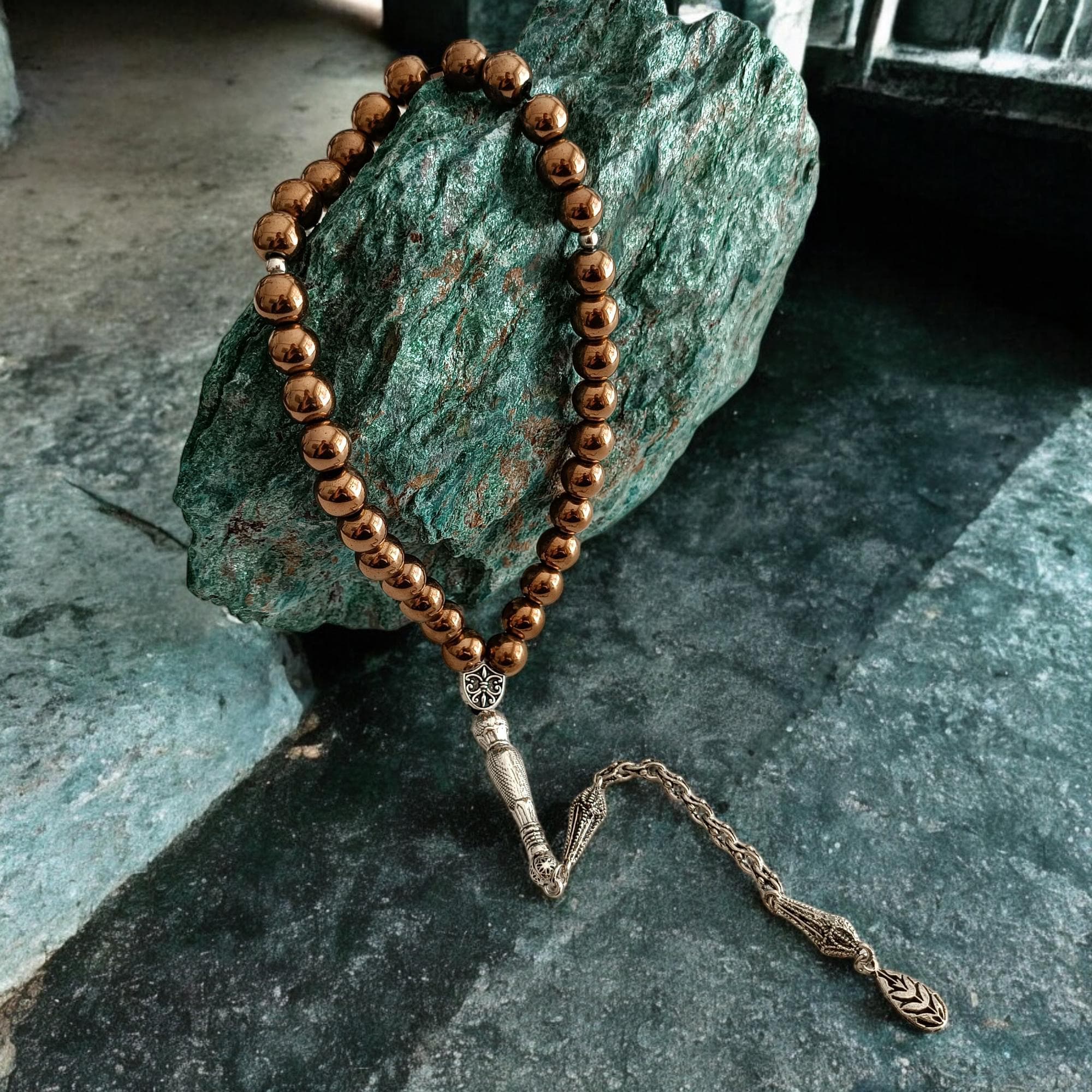 Bronze Hematite Tasbih, Gemstone Rosary, Muslim Prayer Beads, 10mm Subha, Tasbeeh Favor, Masbaha Hematite, Tasbih 33, Bronze Worry Beads - image 4