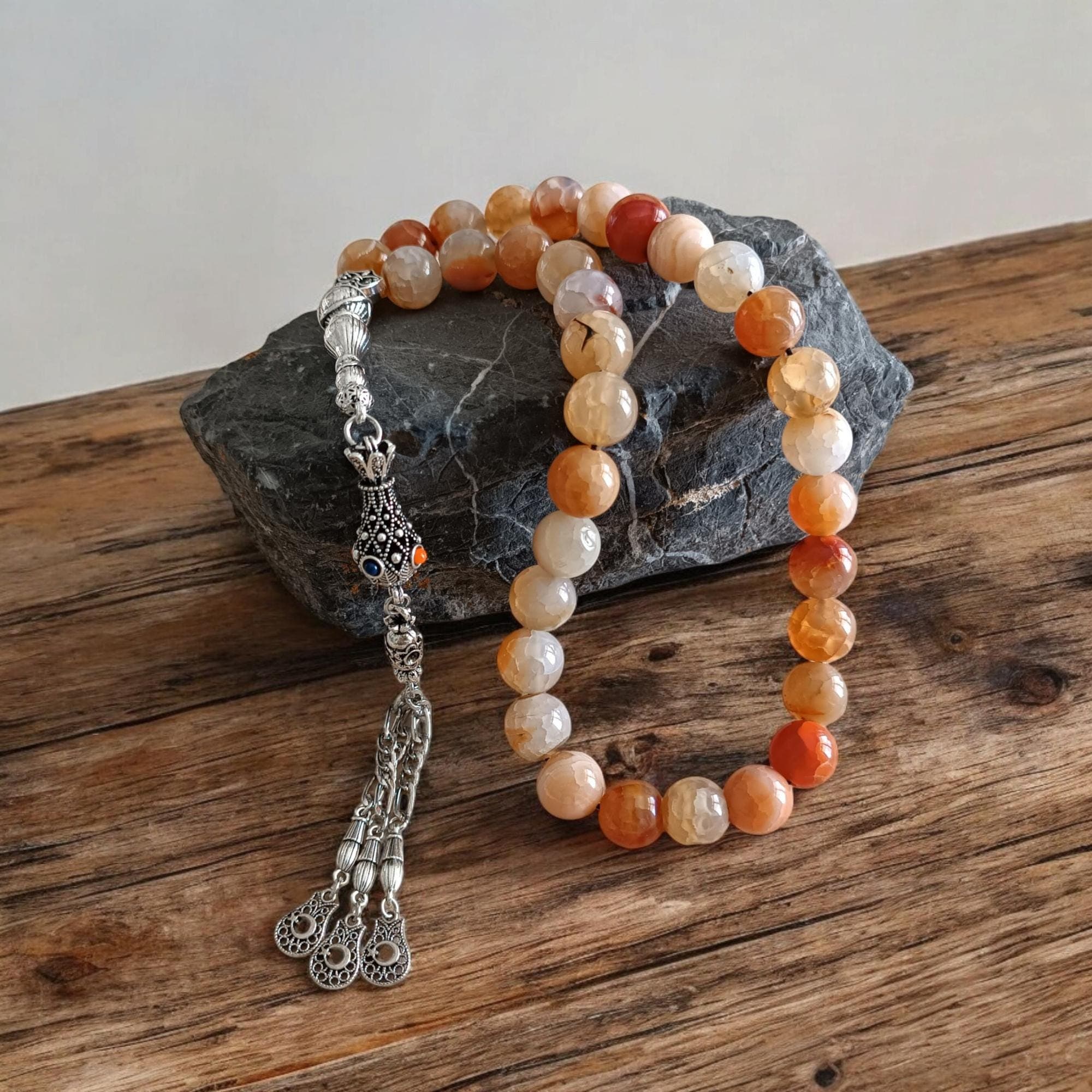 Big Tasbih, Yellow Prayer Beads, Gemstone Rosary, Stress Beads, Round Sibha, Agate Tasbih, Tasbeeh, Misbah, Aqeeq, Dhikr, Islamic Gift