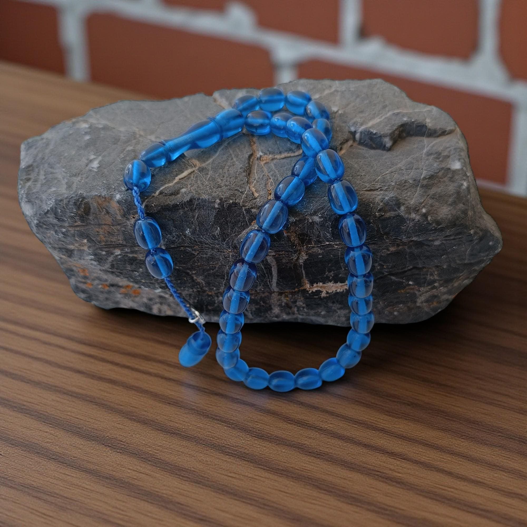 Transparent Blue Beaded Tasbih, Blue Bakelite Subha, Small Tasbeeh, Islamic Present for Him, Men's Prayer Beads, Bakelite Rosary Beads - image 3