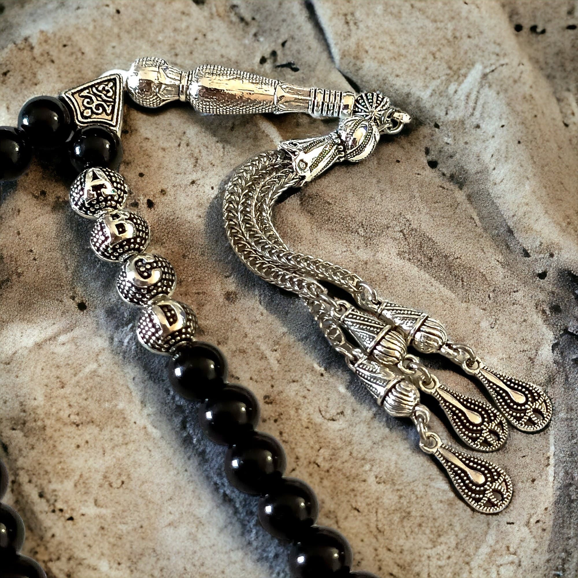 Personalizable Gemstone Rosary, Custom Agate Prayer Beads, Customizable Black Tasbih, 33 Beaded Name Tasbih, Islamic Gift, Tasbih Favor