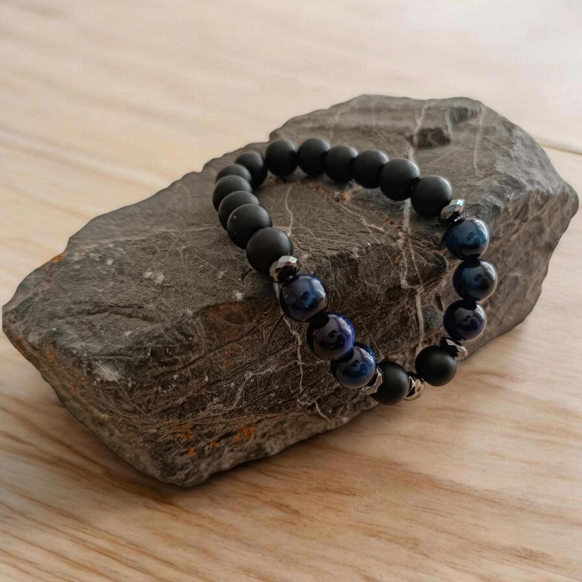 Blue Tiger's Eye Stone Calming Bracelet, 8mm Bracelet, Beaded Bracelet, Blue Gemstone Bracelet, Elastic Jewelry, Unique Gift for Him - image 3