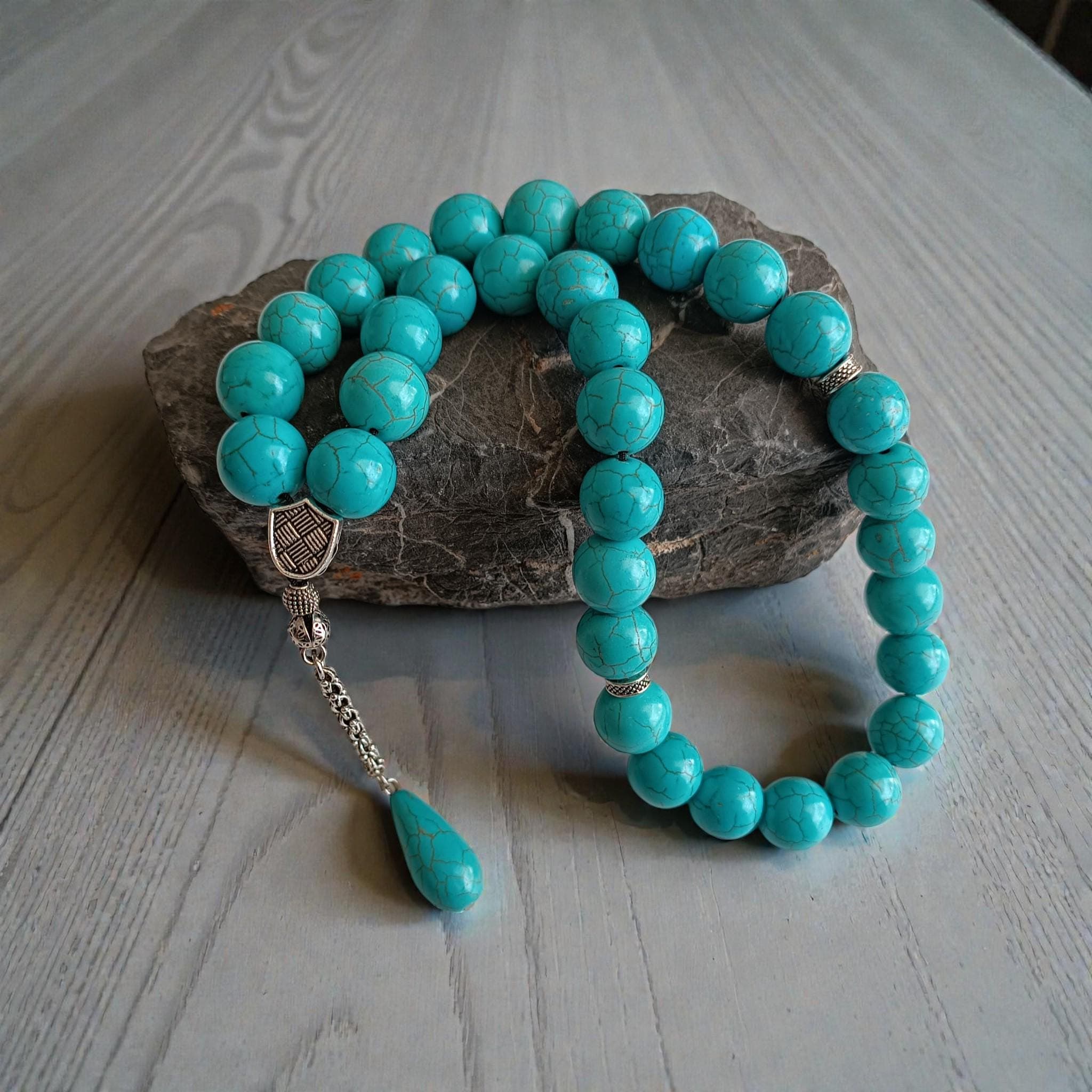 Turquoise Tasbih, Gemstone Tasbeeh, Tasbih 33, Large Rosary Beads, Big Prayer Beads, Sibha, Misbah, 14mm, Muslim Gift, Worry Beads, Dhikr