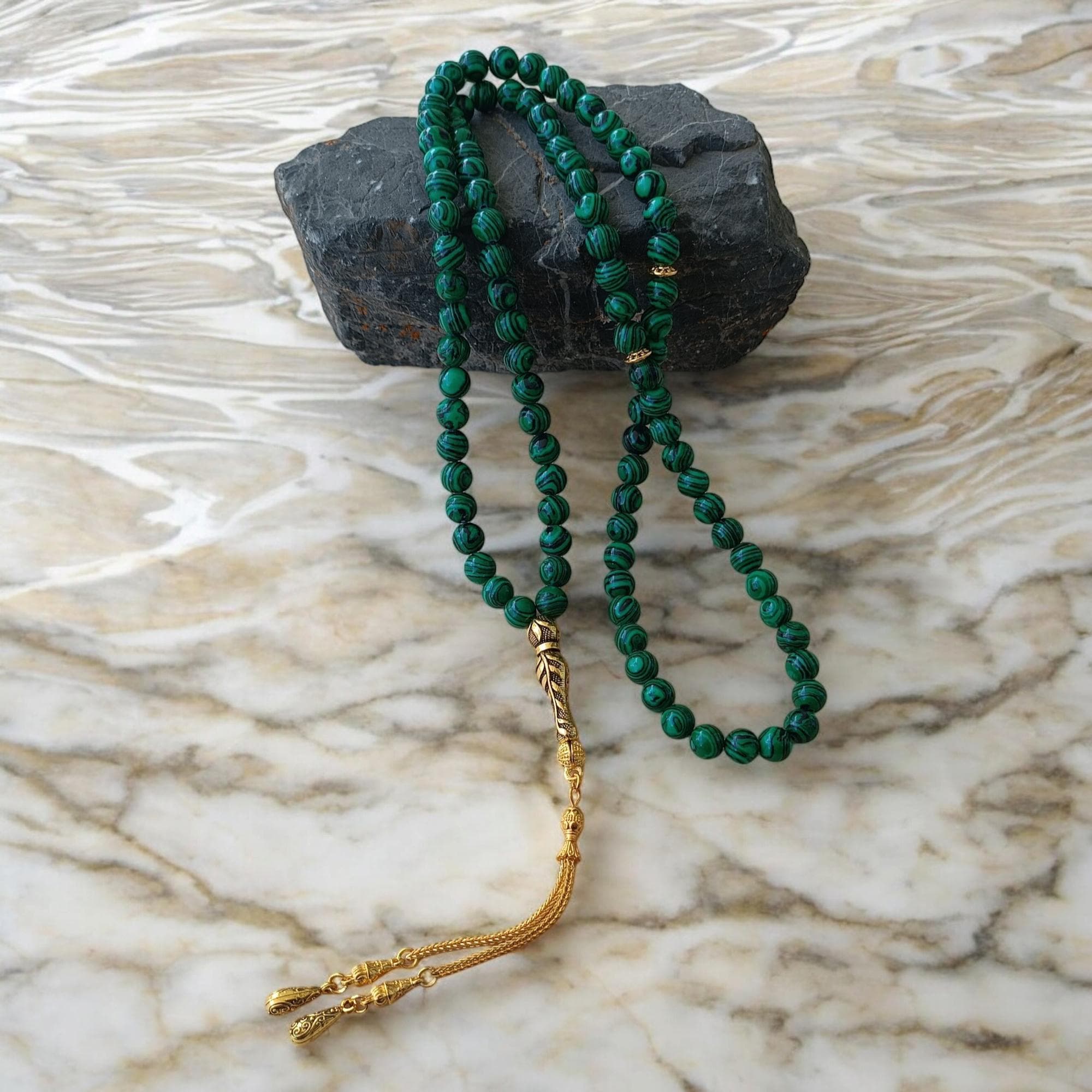 Green Gemstone Tasbih, Malachite Rosary, Green Prayer Beads, Tasbih 33, Muslim Rosary, Islamic Gift, Tasbeeh Gift, Masbaha, Malachite Sibha - image 5