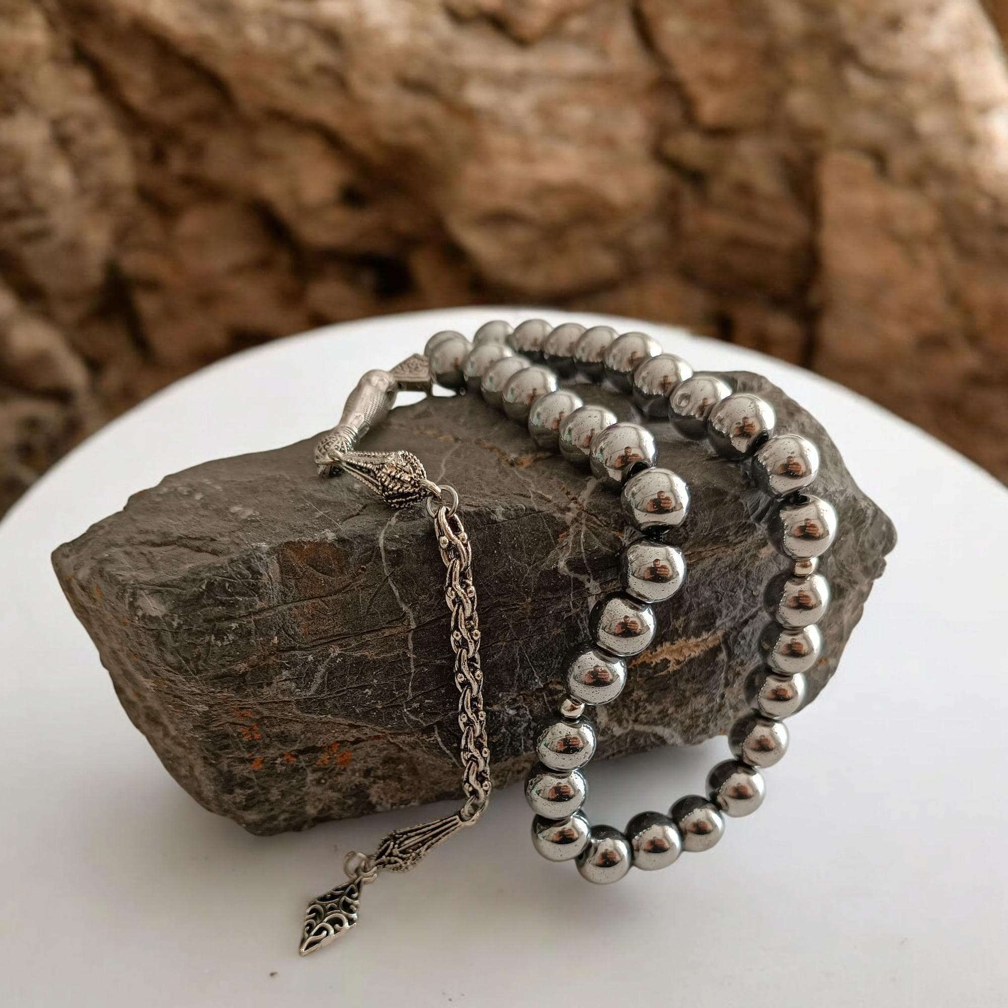 Hematite Rosary, Tasbih 33, 10mm Prayer Beads, Silver Color Tasbih, Gemstone Masbaha, Hematite Sabha, Grey Tasbeeh, Muslim Gift, Worry Beads - image 3