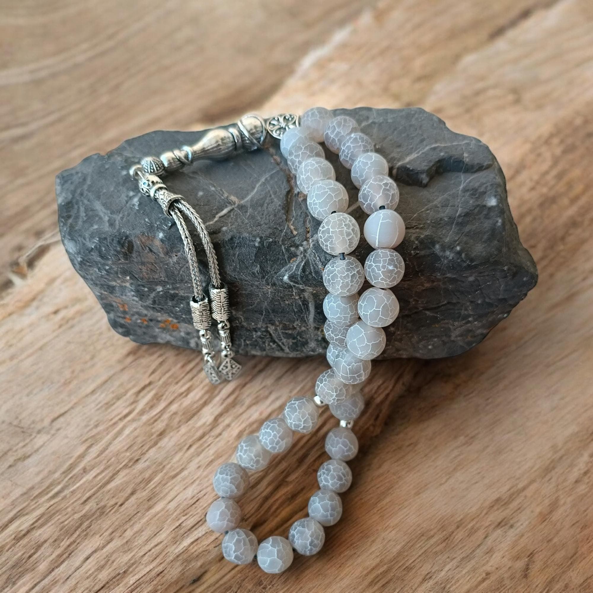 10mm Aqeeq Tasbeeh, Agate Prayer Beads, Tasbih 33, Grey Gemstone Rosary, Agate Masbaha, Round Aqeeq Subha, Aqeeq Stone Rosary Beads