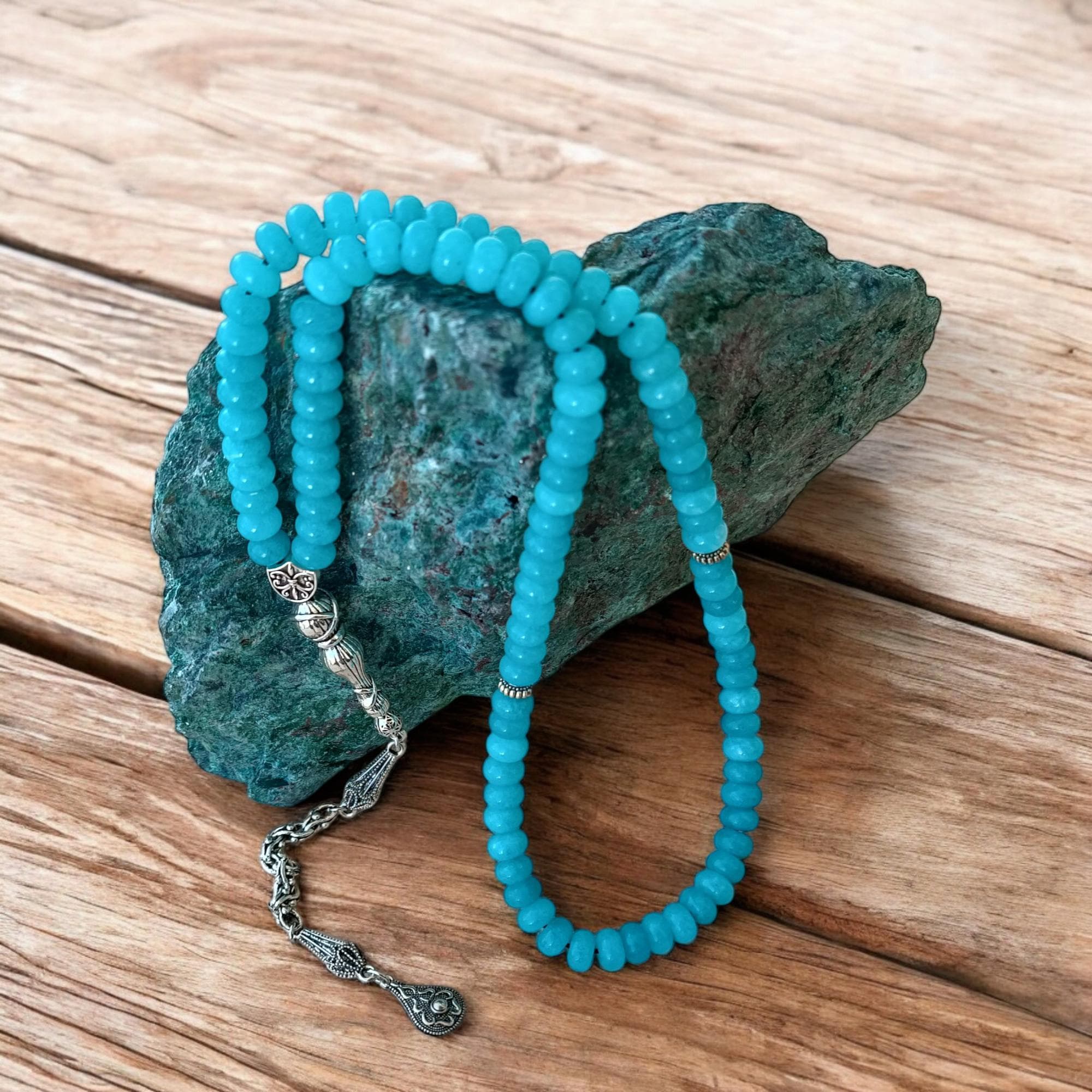 Blue Gemstone Prayer Beads, Islamic Rosary Beads, Tasbih 99, Squeeze Larimar Tasbeeh, Blue Stone Masbaha, Larimar Subha, Muslim Gift - image 3