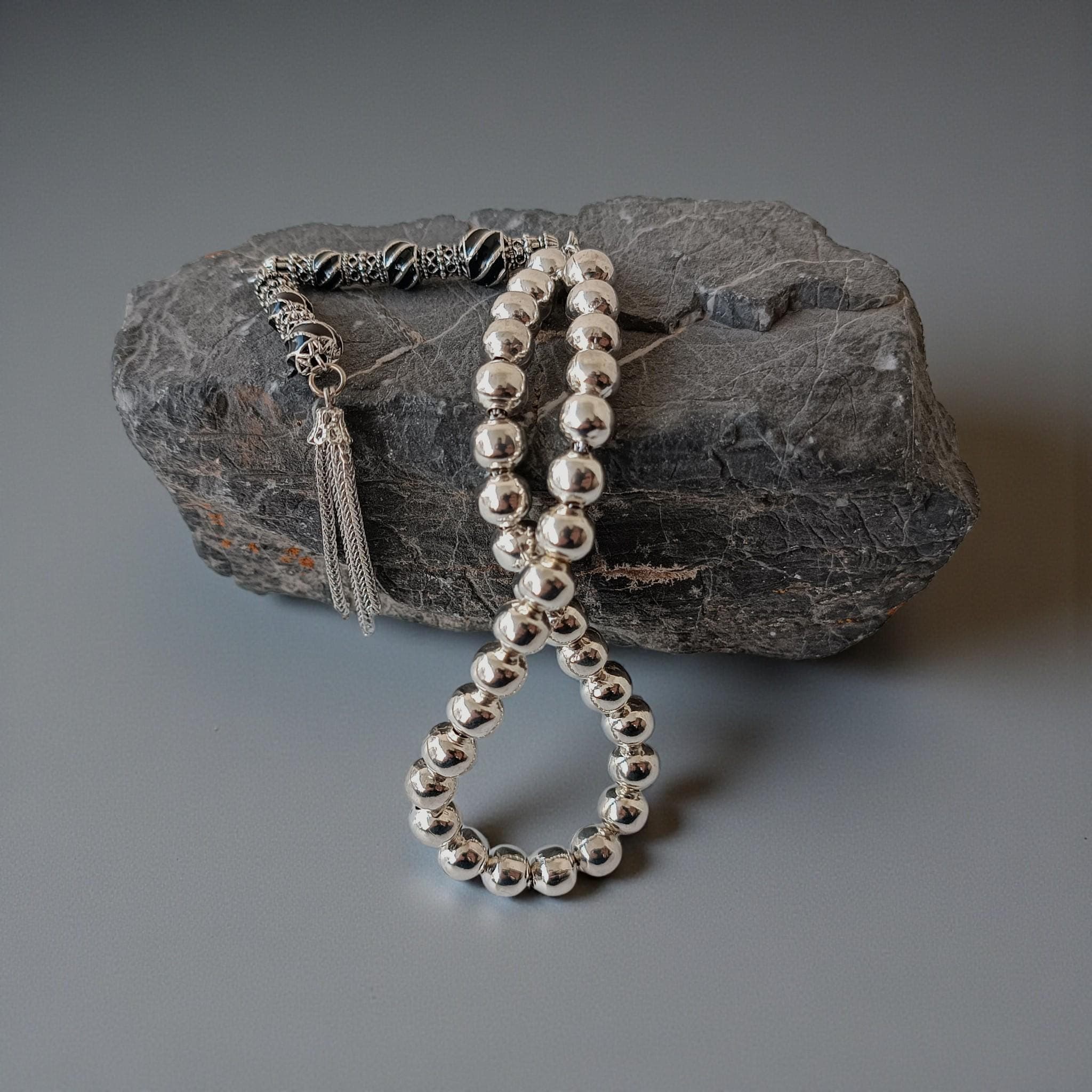 Silver Color Metal Prayer Beads, Men's Tasbih 33, Muslim Rosary, Masbaha