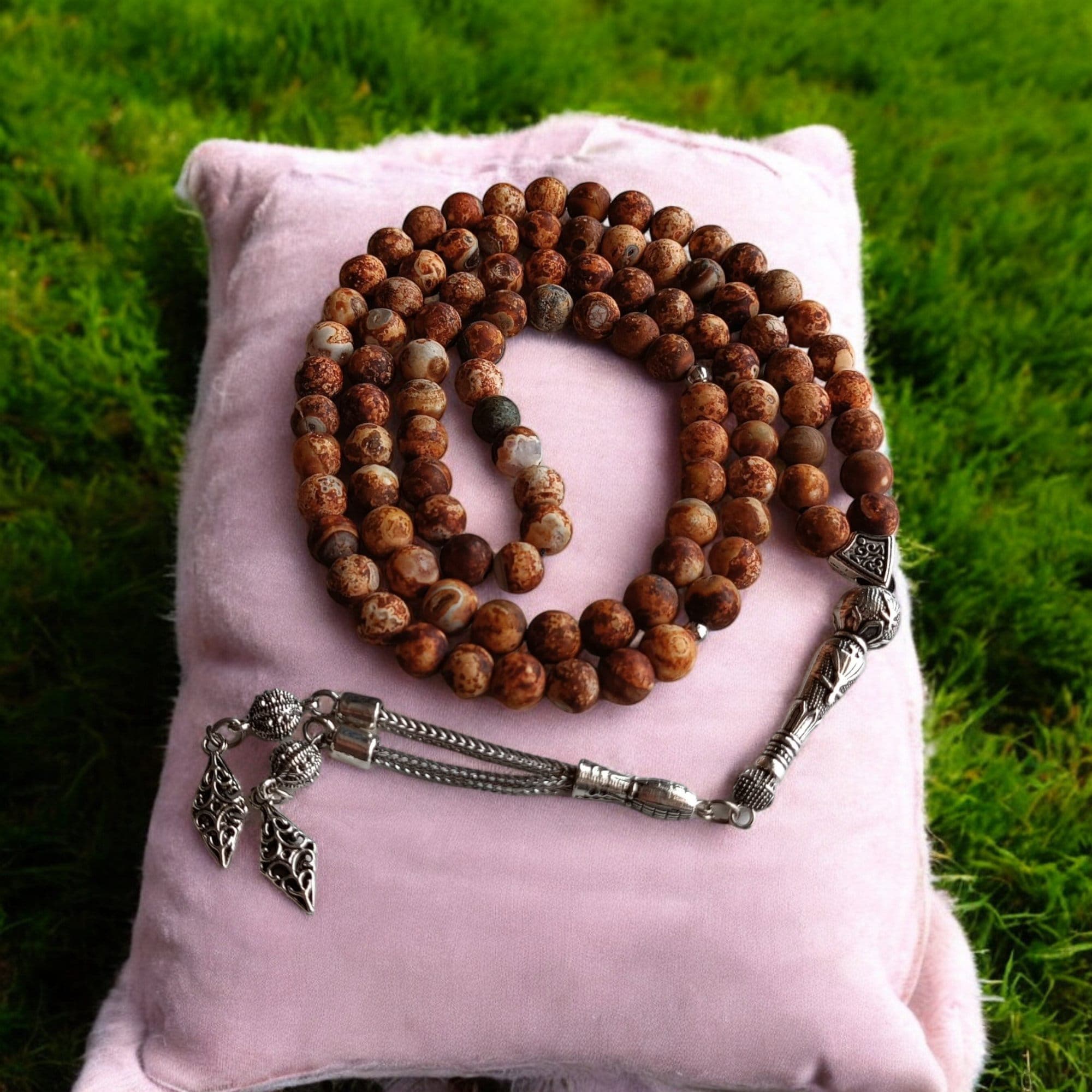 Real Large Tibetan Agate Prayer Beads, Brown Muslim Tasbih, Aqeeq Islamic Tasbeeh, Sibha, Worry Beads, Tasbih 99, Agate Zikr Beads, Masbaha
