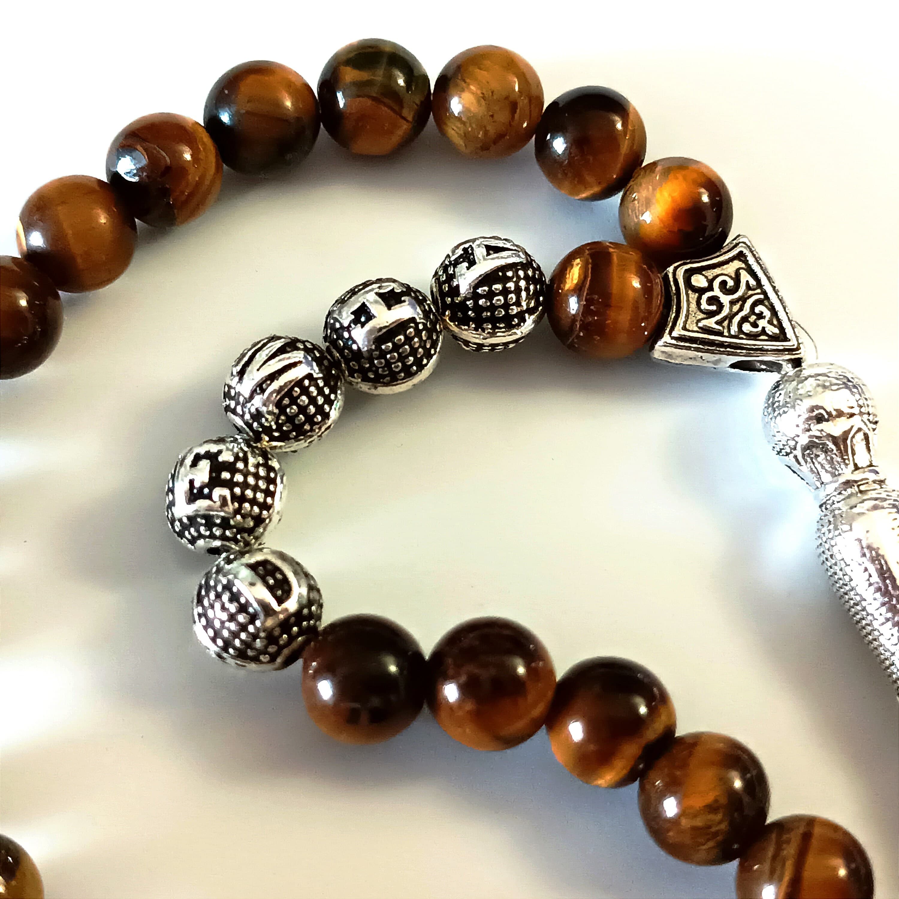 8 mm Tiger Eye Tasbeeh, Customizable Gemstone Tasbih Gift, Brown Natural Stone 33 Beads Rosary, Personalized Tespih, Islamic Prayer Beads - image 4