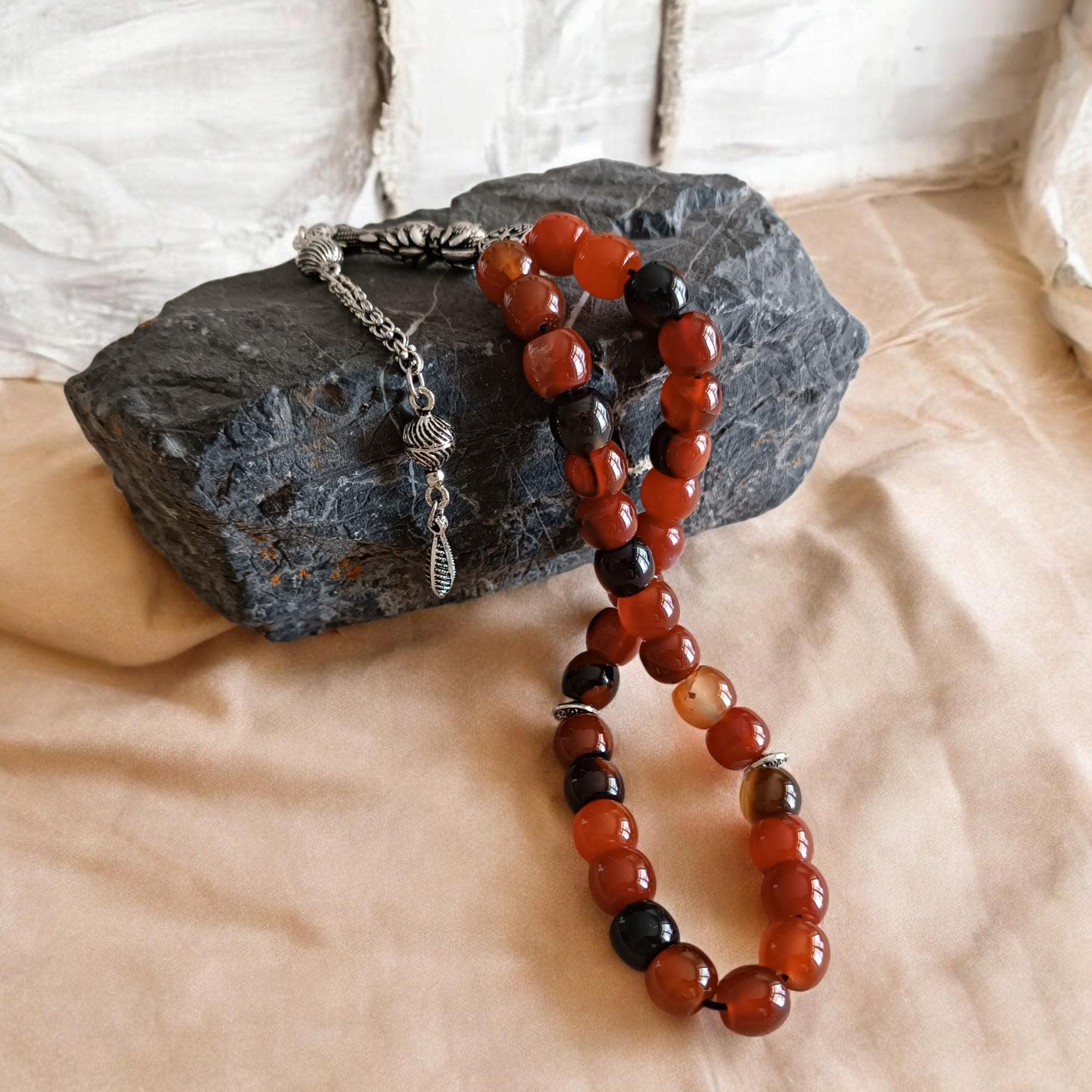 Gemstone Misbah, Agate Tasbih, Tasbeeh Gift, Aqeeq Rosary, Muslim Prayer Beads, Brown Sabha, Tasbih 33, Dhikr Beads, Gemstone Rosary, Tesbih - image 3