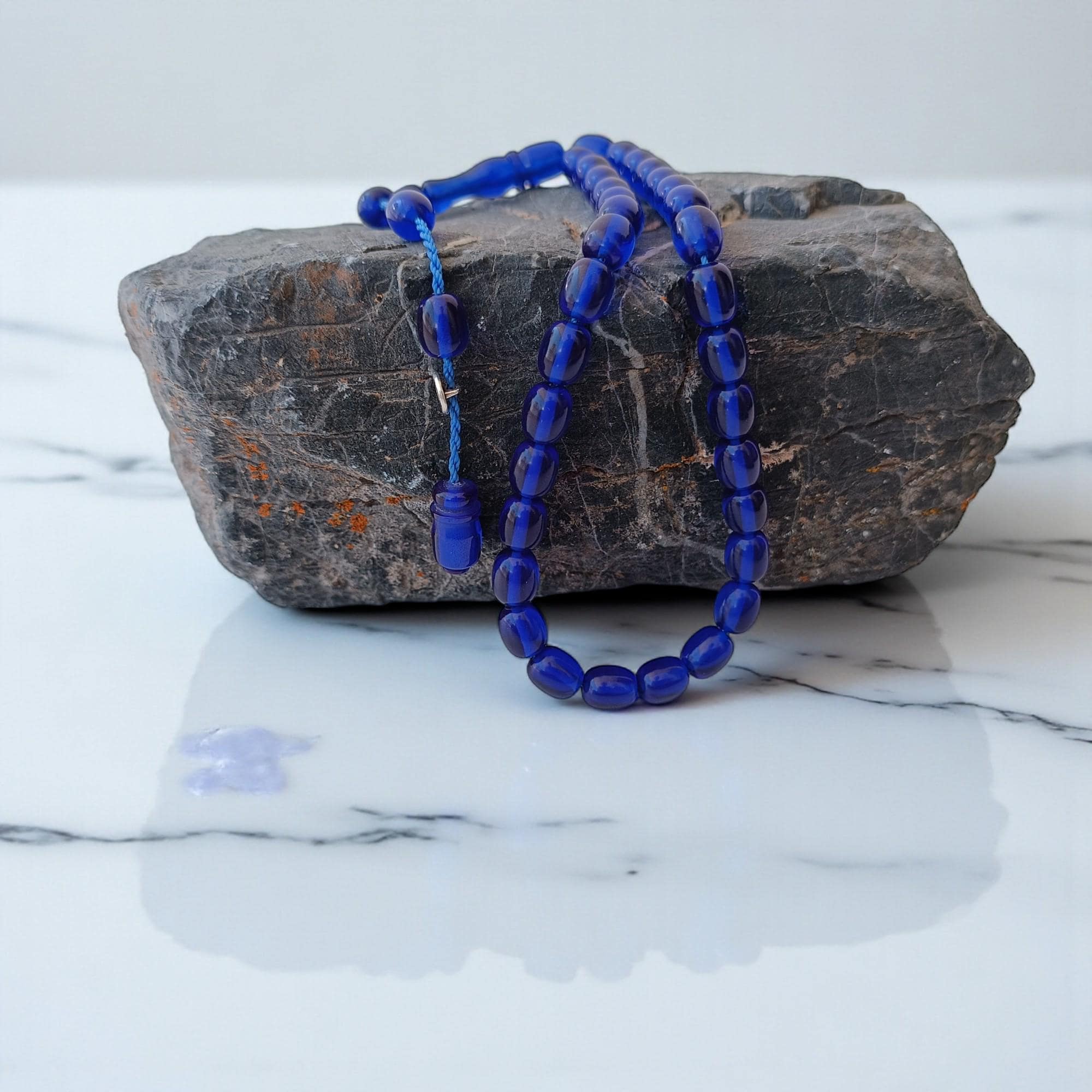 Tasbih Present for Men, Bakelite Prayer Beads, Small Bakelite Amber Tasbeeh, Blue Transparent Rosary, Bakelite Masbaha, Blue Beads Subha