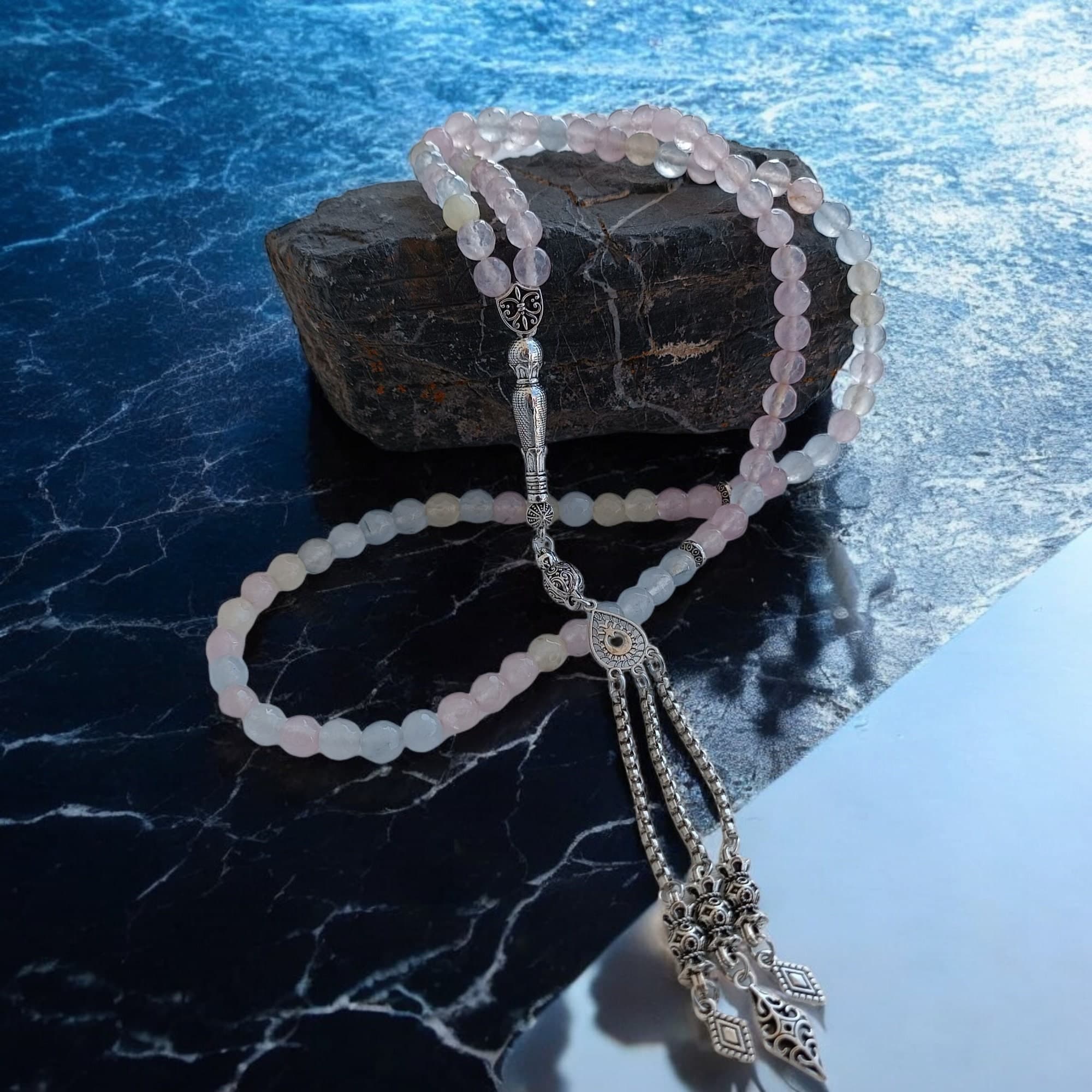 Morganite Tasbih, 8mm Prayer Beads, Pink Rosary, Islamic Rosary, Muslim Gift, Tasbeeh Gift, Morganite Sabha, Masbaha, Tasbih 99 Beads
