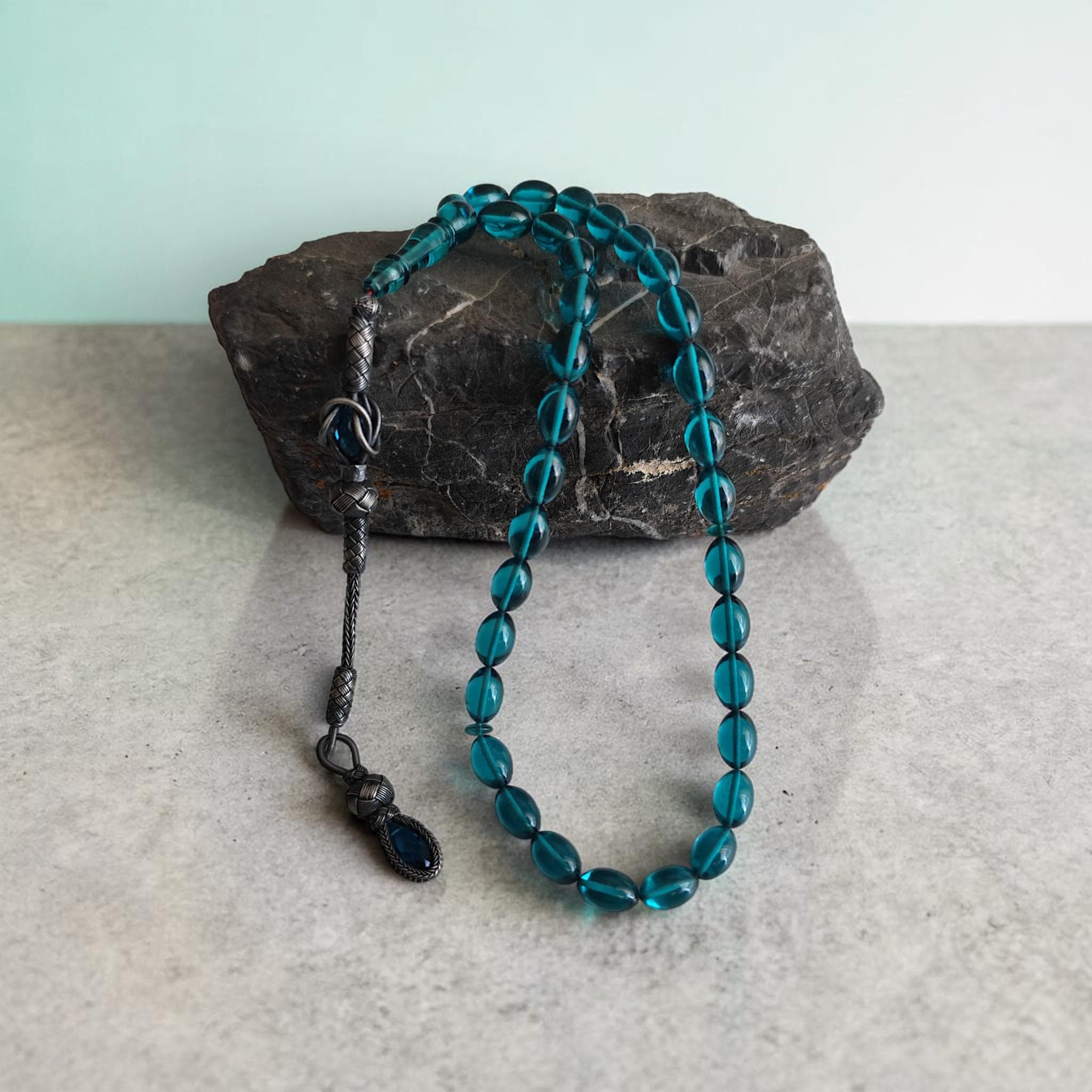 Blue Prayer Beads, Bakelite Subha, Tasbih Gift, Silver Rosary, Tasbeeh Favor, Rosary Muslim, Misbaha, Worry Beads, Tasbih 33, Eid Gift - image 3