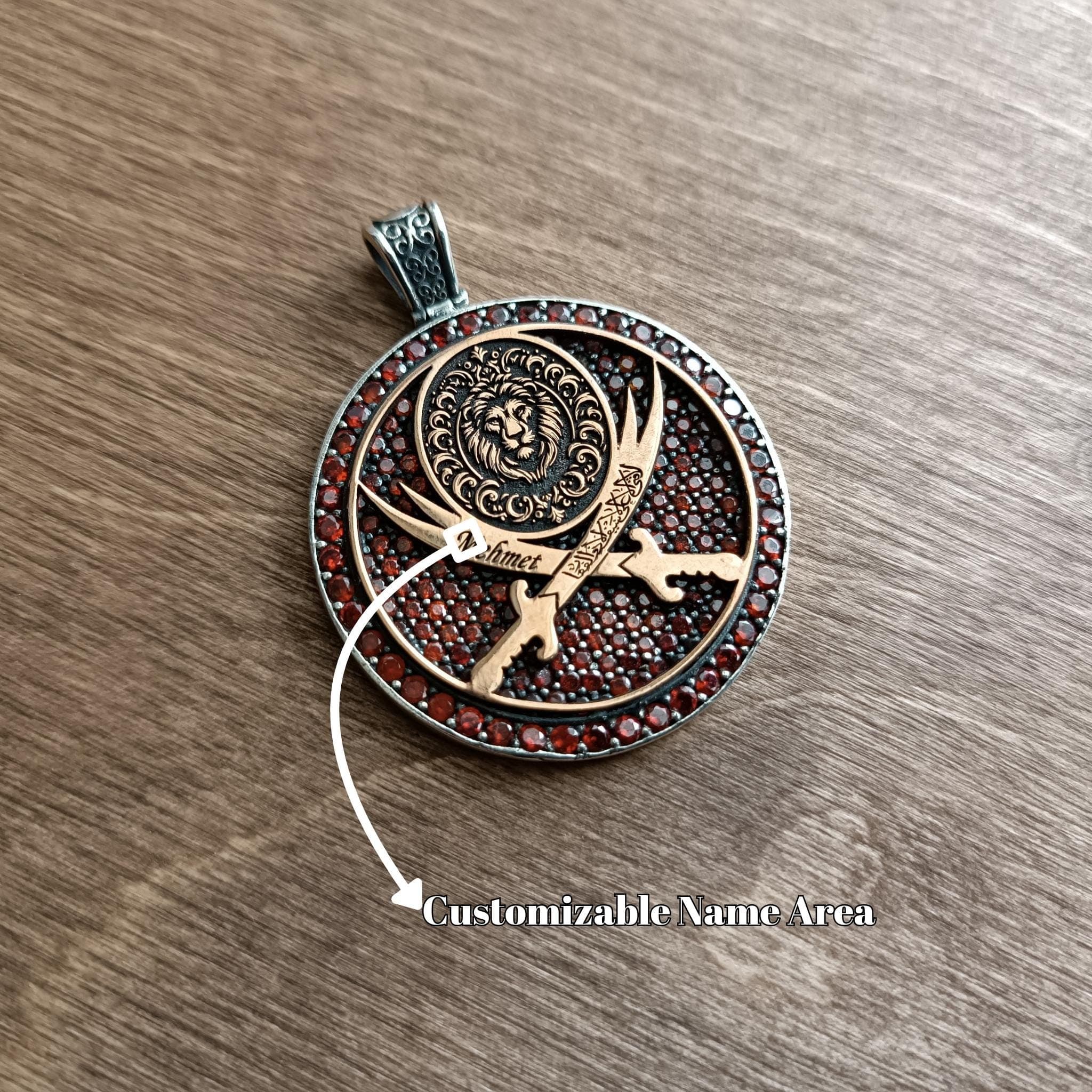 925 Sterling Silver Customizable Pendant, Red Zircon Necklace, Silver Medallion, Personalized Necklace, Gift for Special Day, Custom Medal - image 3