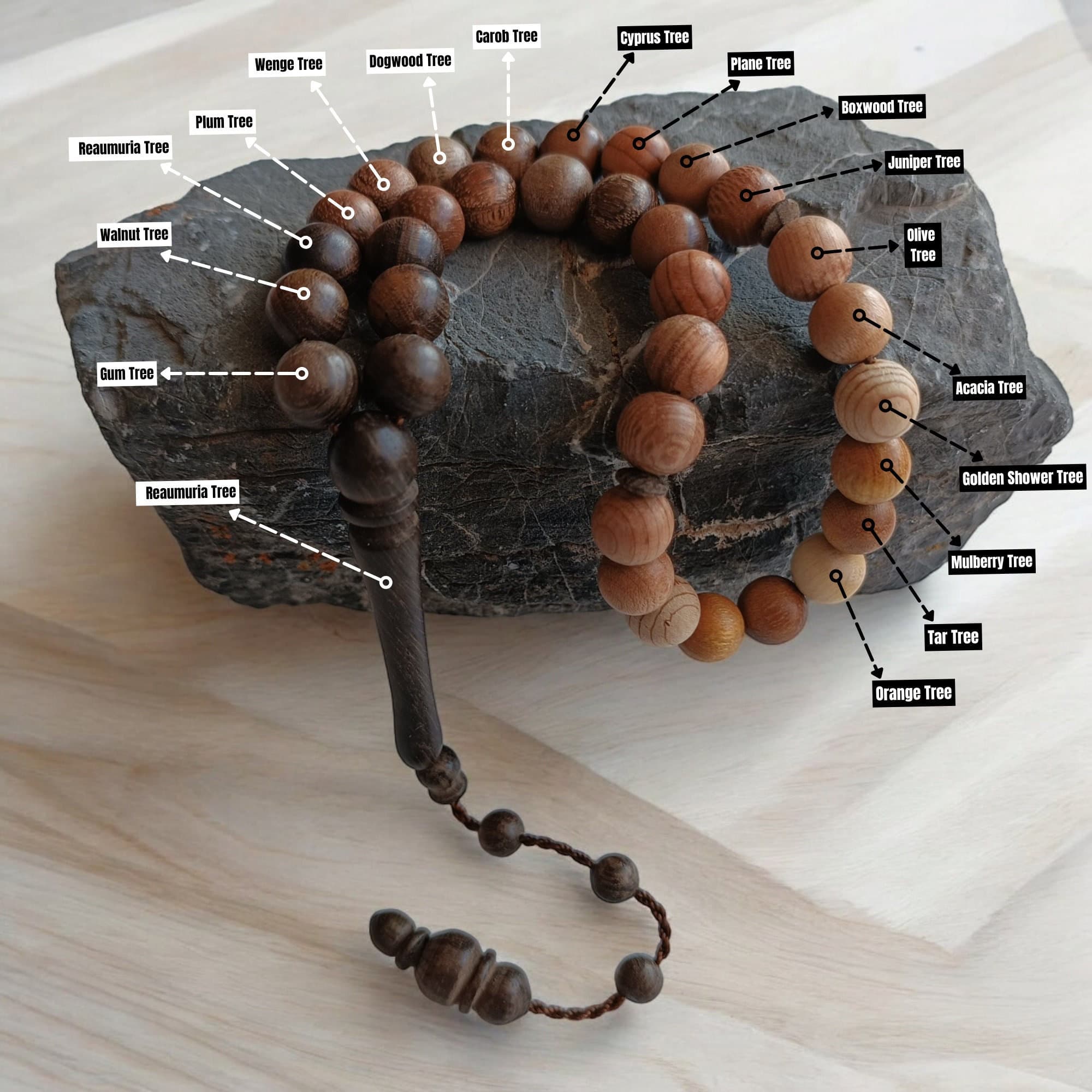 17 Types Wood Tasbih, Different Trees Prayer Beads, Tasbih 33, Islamic Rosary, Wooden Masbaha, Tree Beads Subha, 10mm Tasbeeh, Muslim Gift