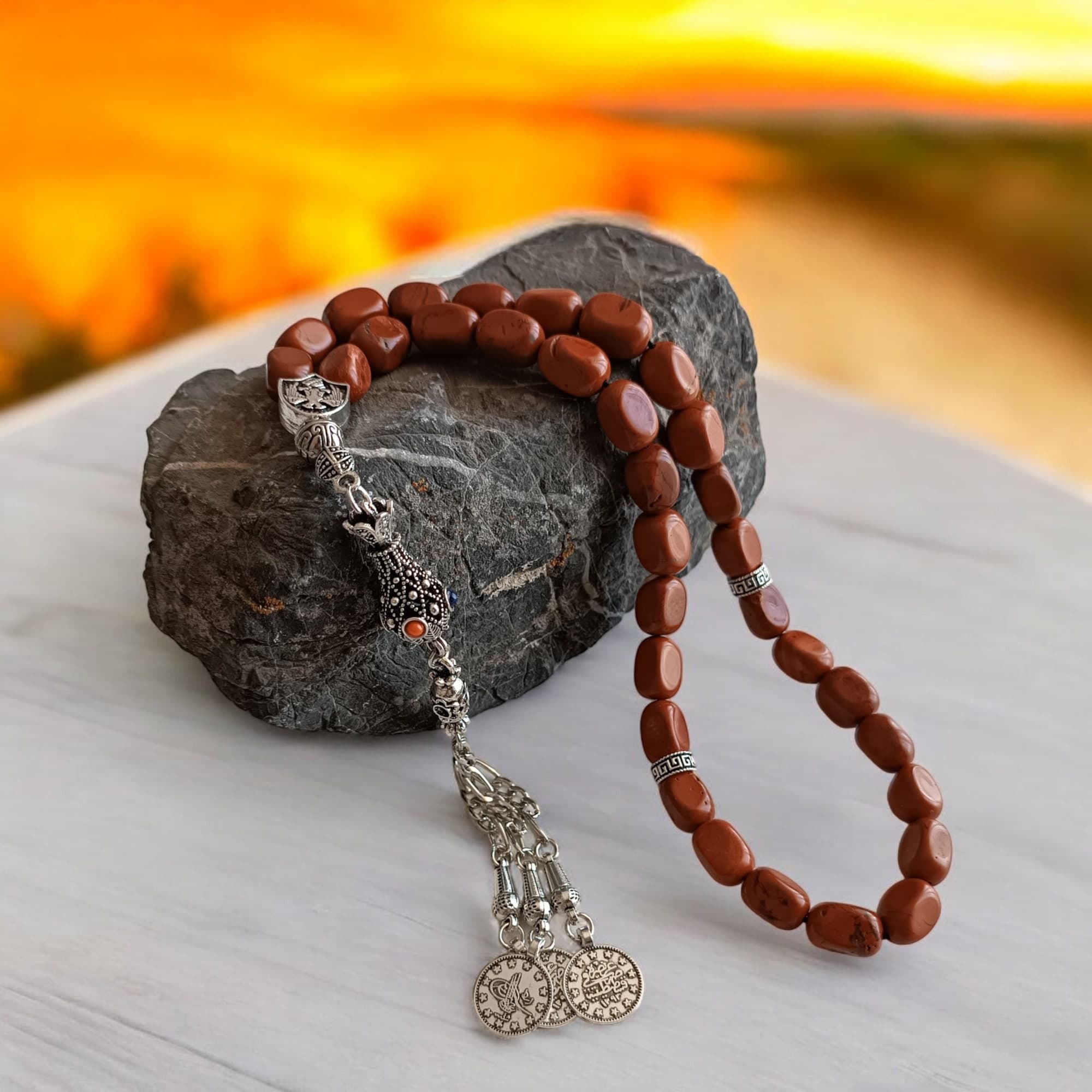 Red Prayer Beads, Gemstone Rosary, Tasbih 33, Sibha, Misbaha, Jasper Tasbih, Tasbeeh Gift, Stress Beads, Muslim Gift, Personalized Tasbeeh - image 4