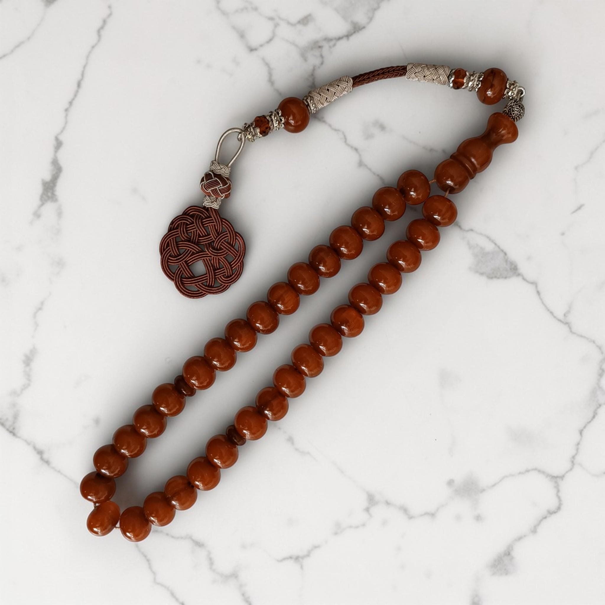 Copper Tassel Brown Color Prayer Beads, Tasbih 33 Beads, Bakelite Amber Tasbeeh, Bakelite Masbaha, Unique Brown Subha, Rosary for Eid - image 3