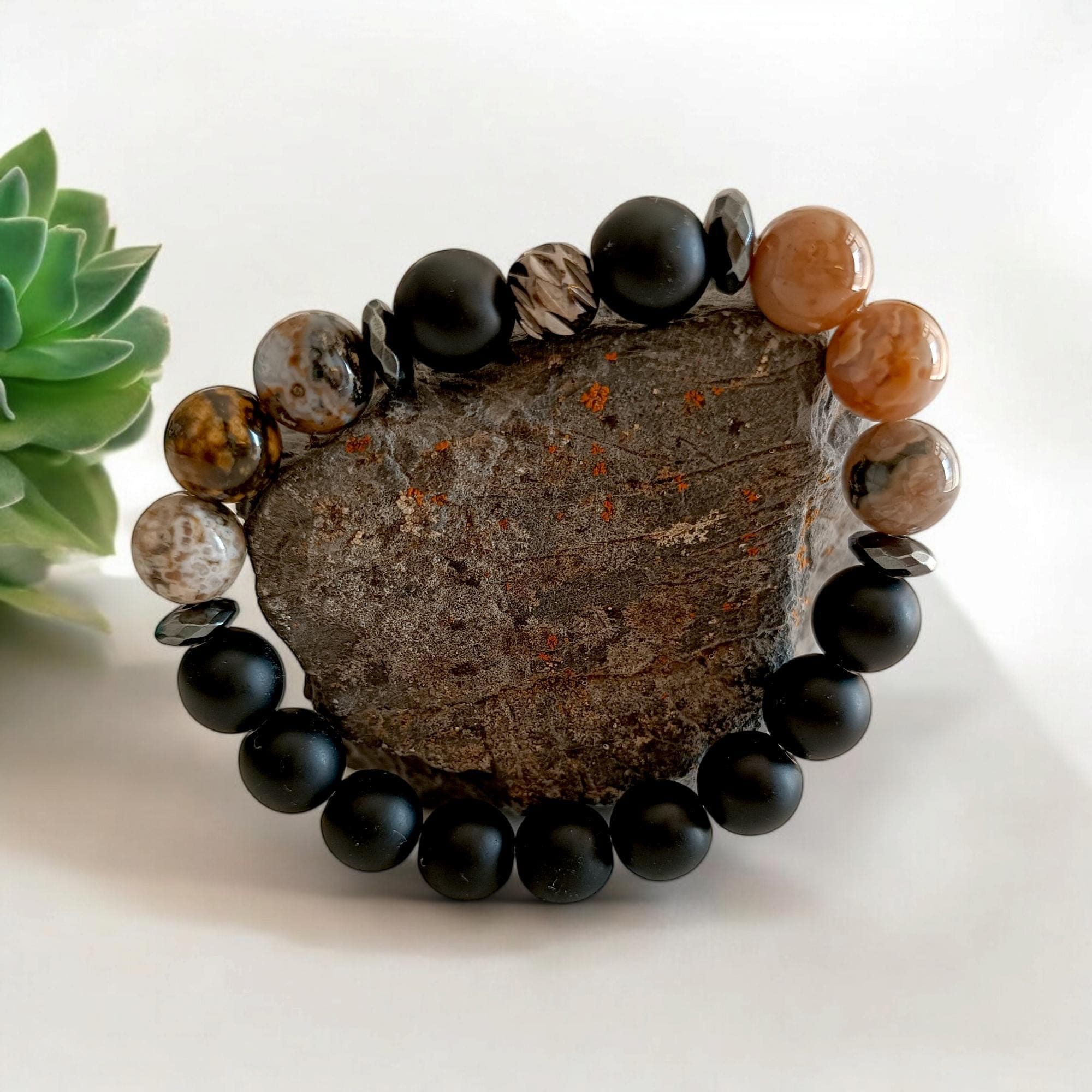 Bracelet for Women, Brown Gemstone Bracelet, Ocean Jasper Bracelet, Beaded Bracelet, Elastic Jewelry, Natural Stone Boyfriend Gift